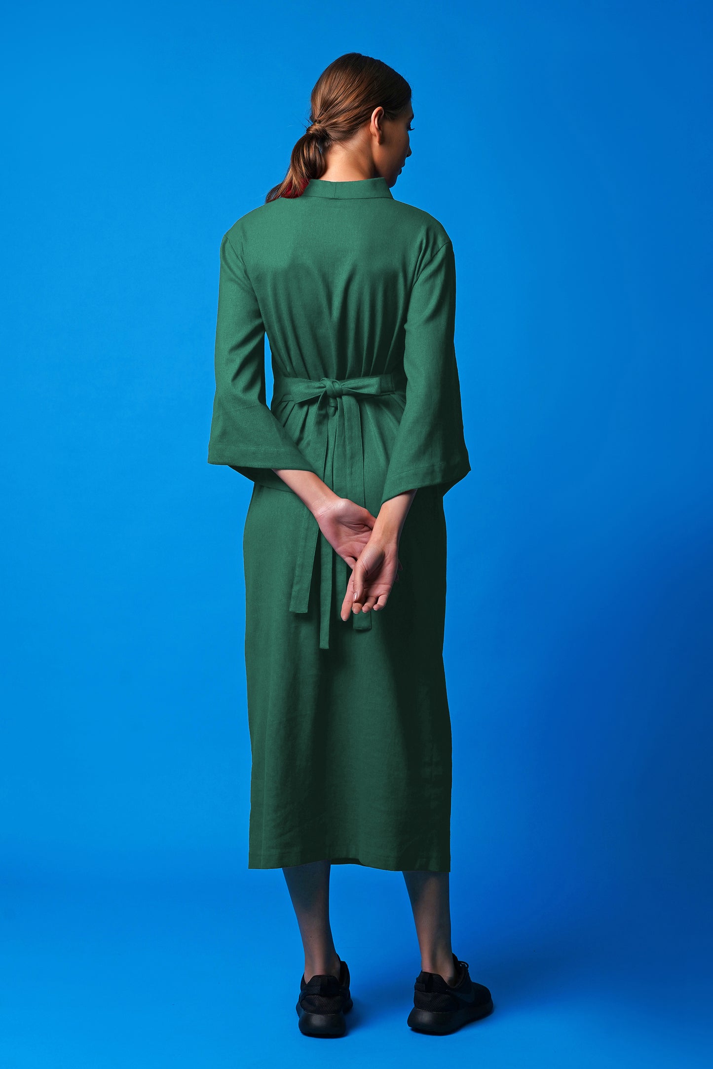 Green linen wrap dress