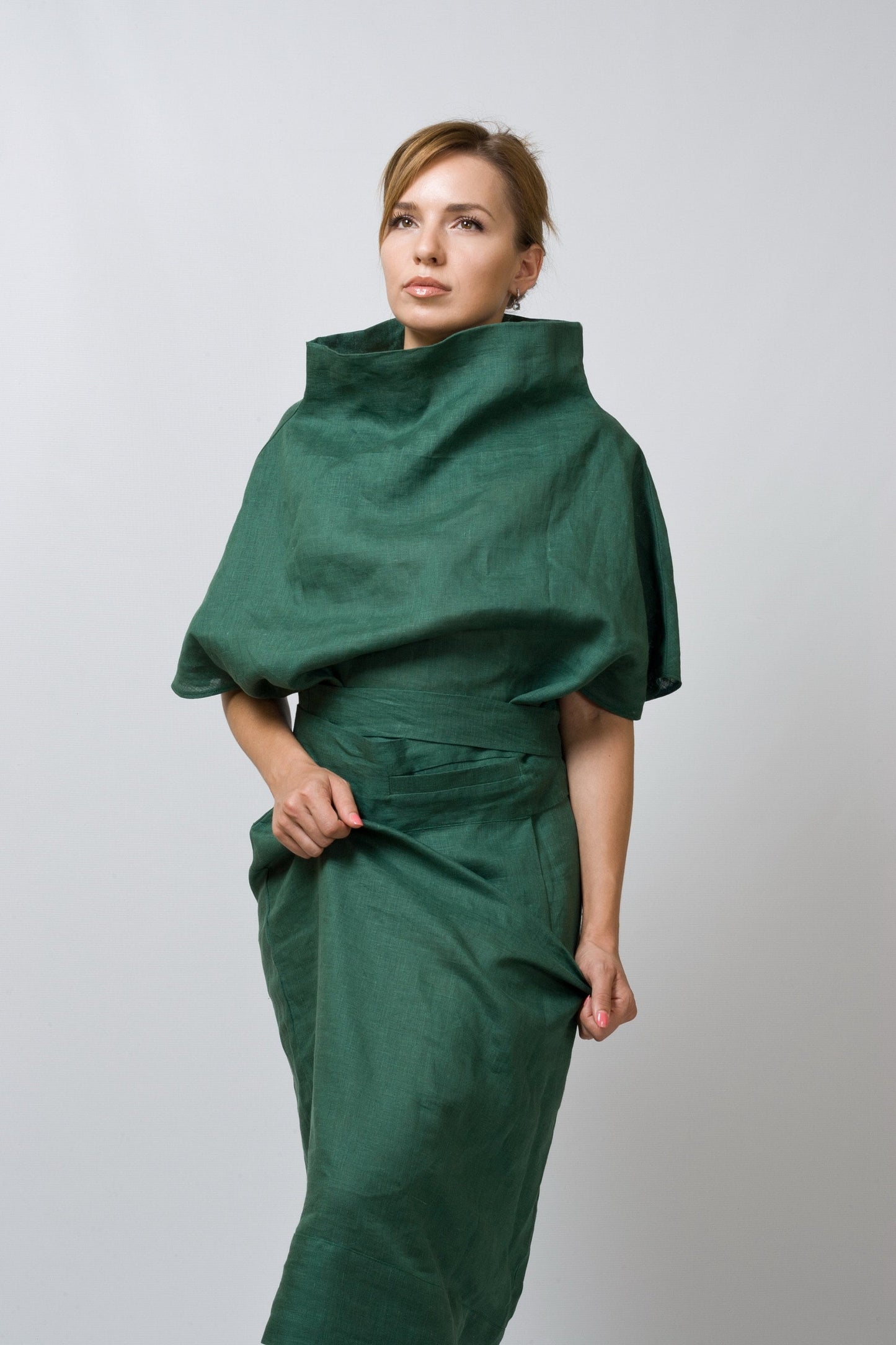 Green linen dress