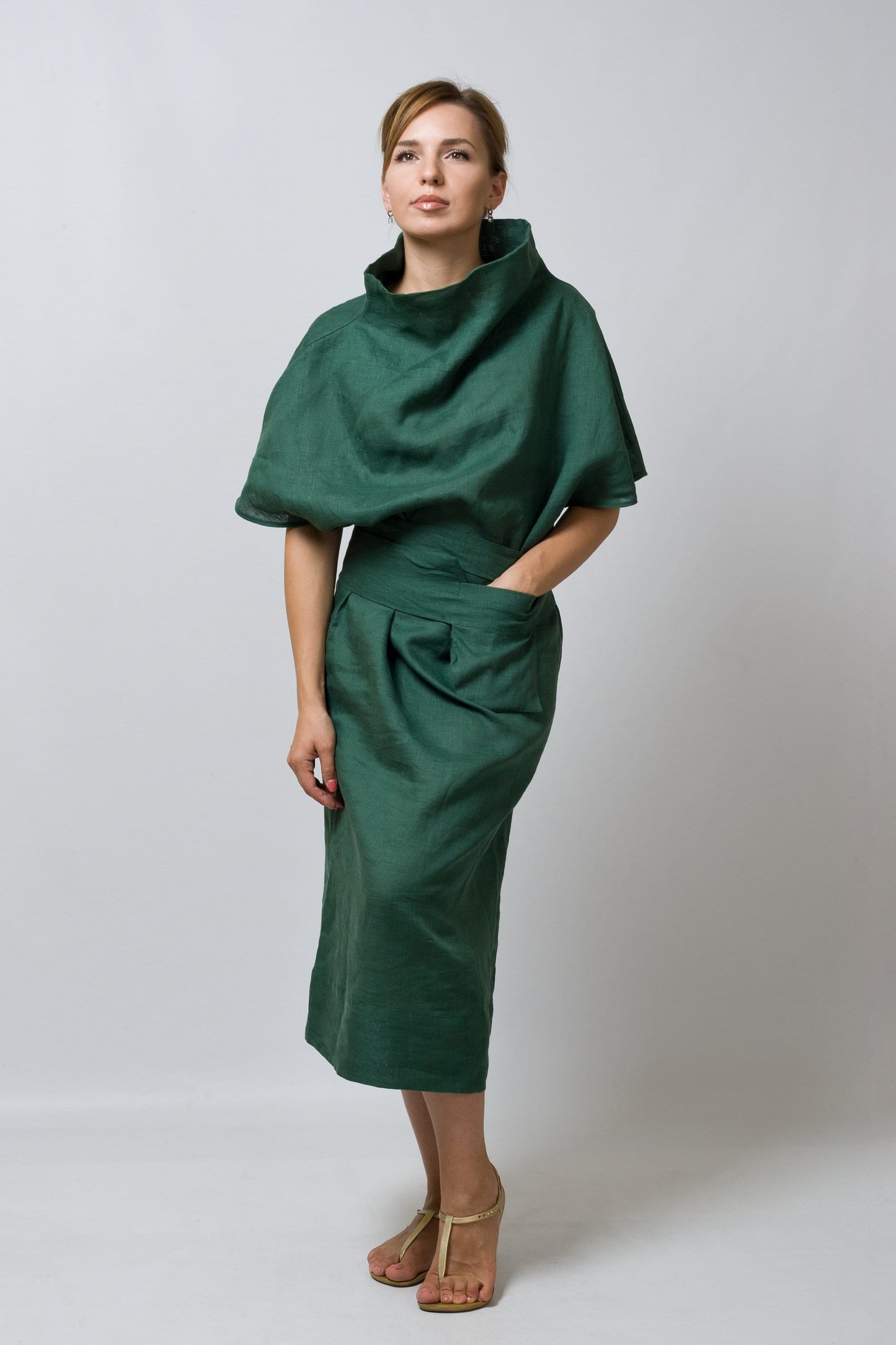 Green linen dress