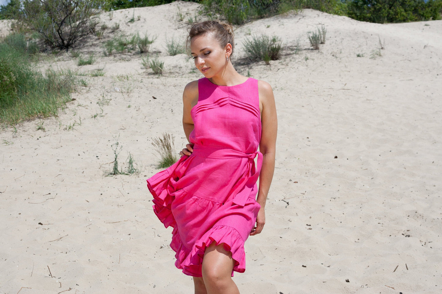Hot pink linen dress
