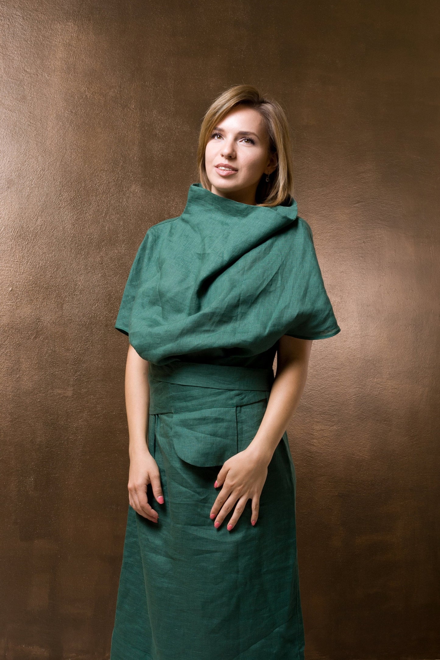 Green linen dress