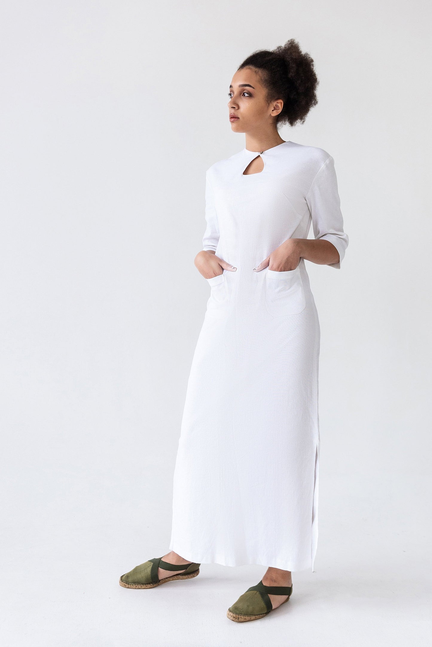 White linen maxi dress