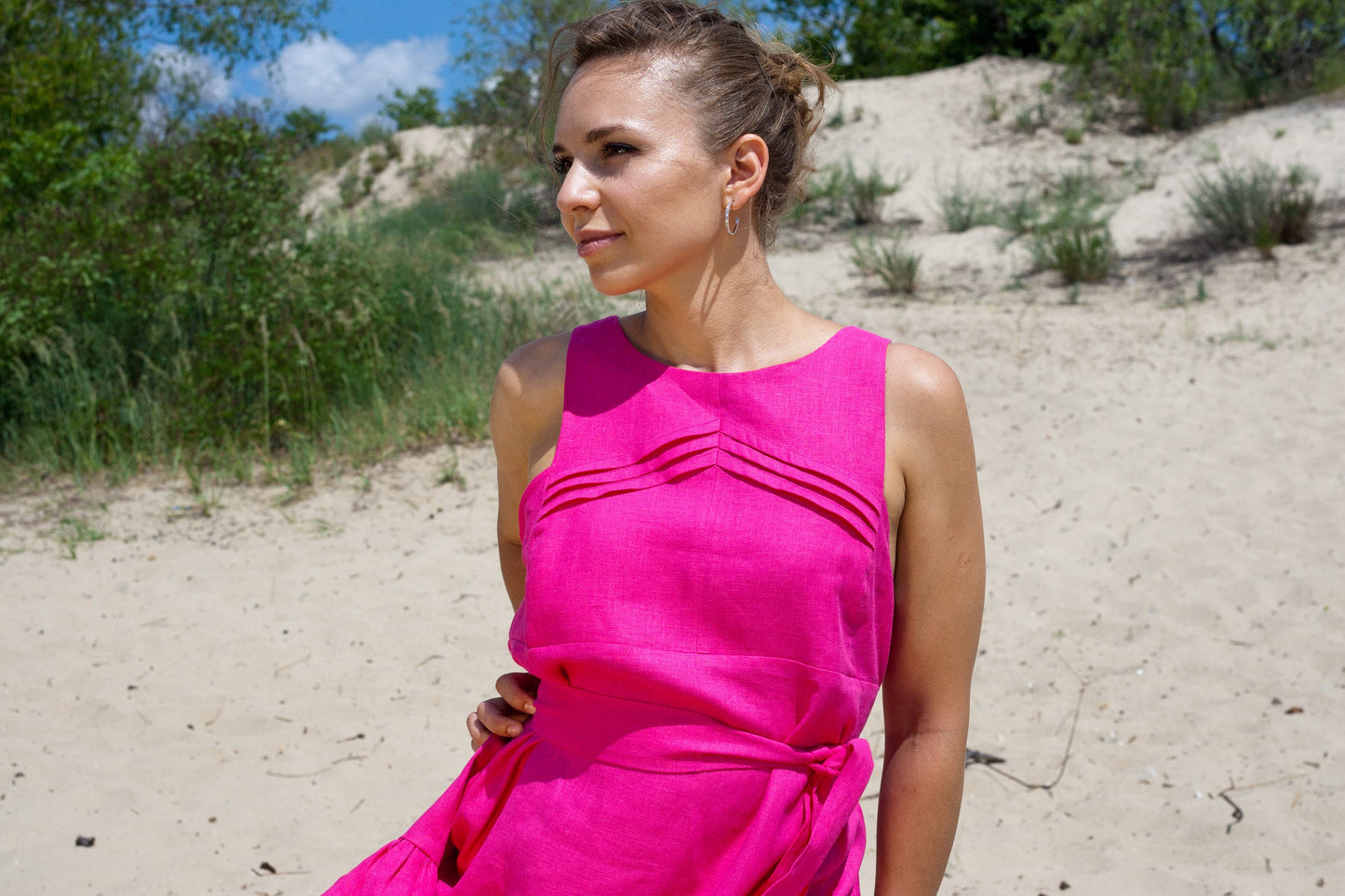 Hot pink linen dress