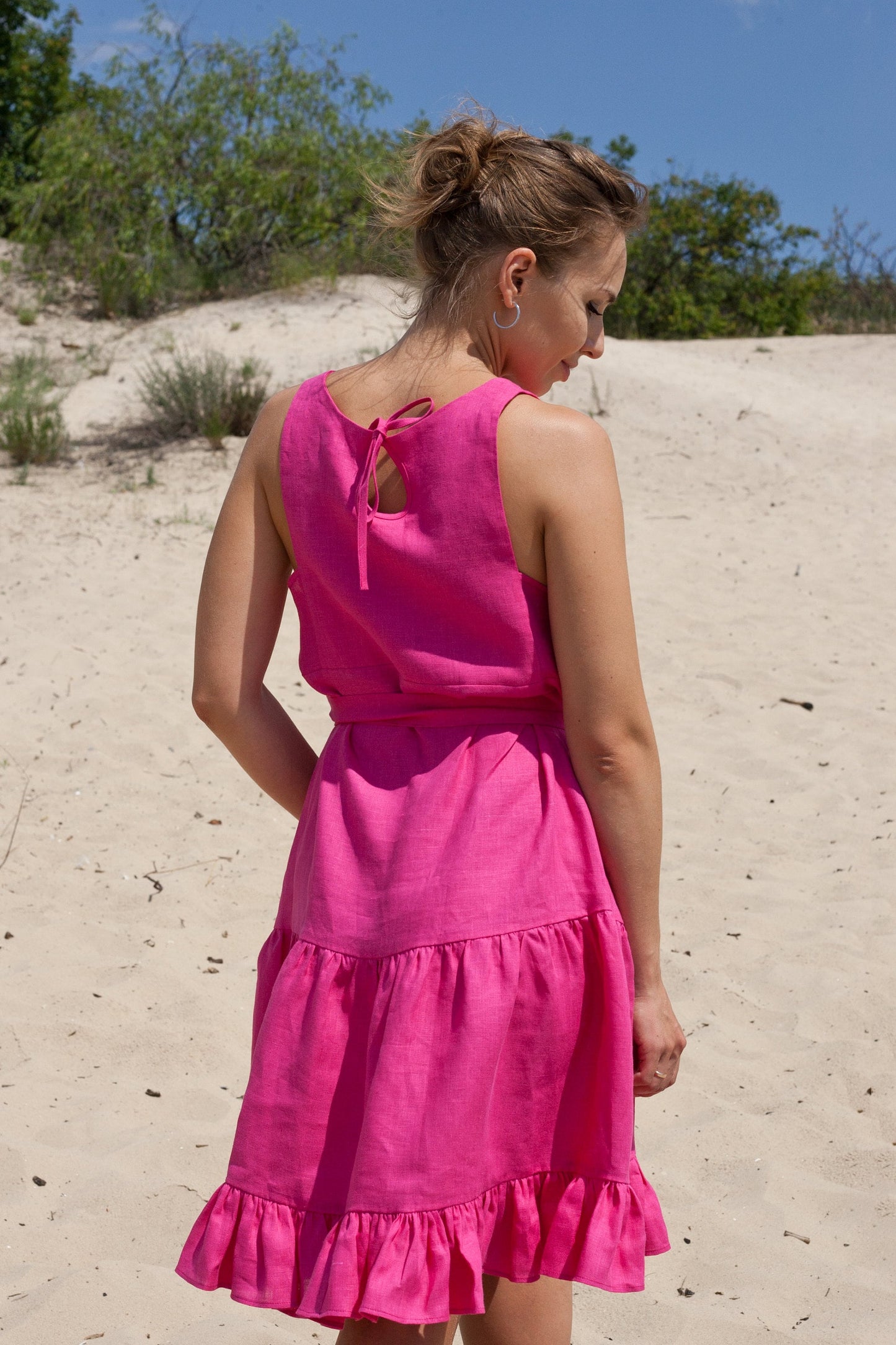 Hot pink linen dress