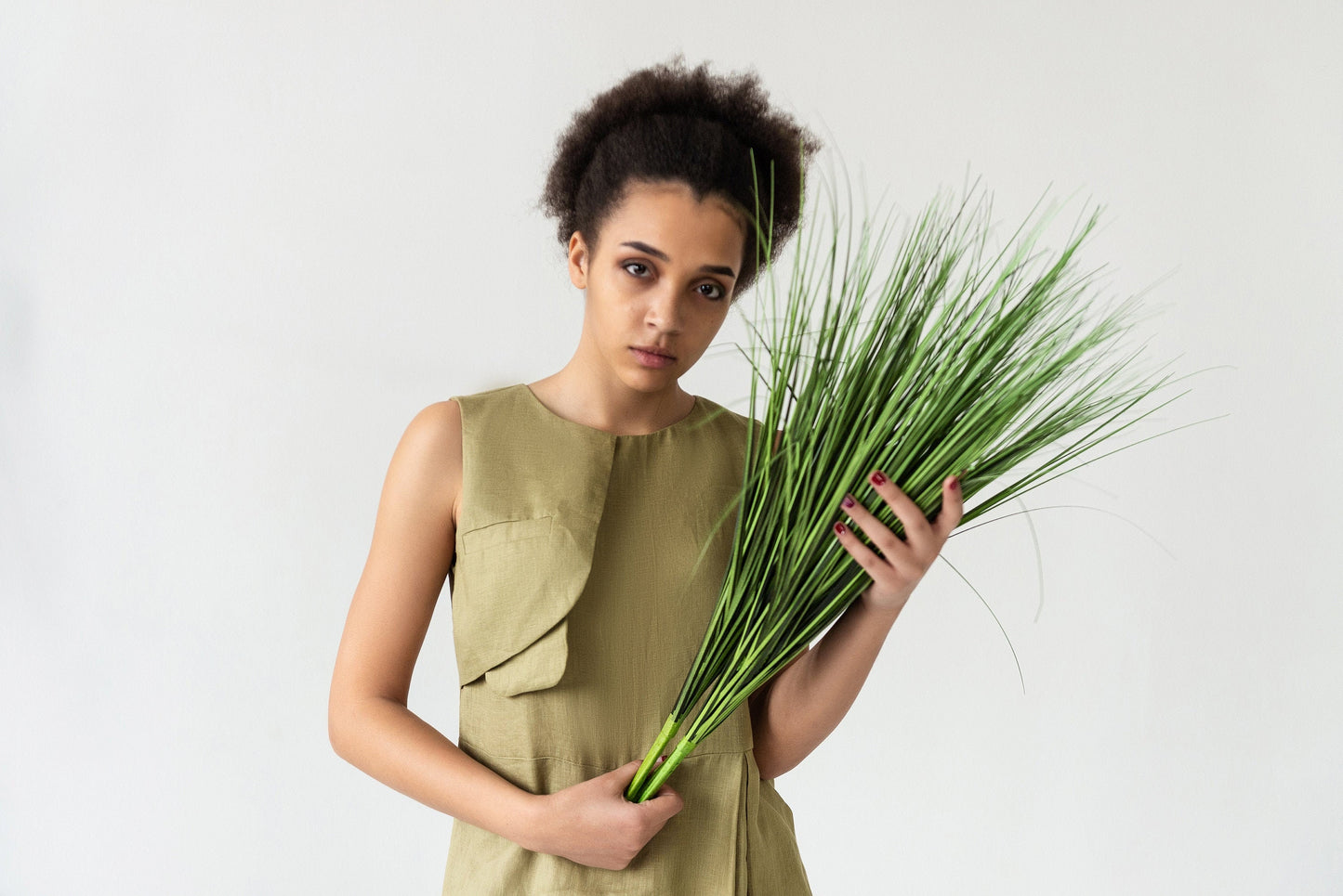 Olive green linen dress