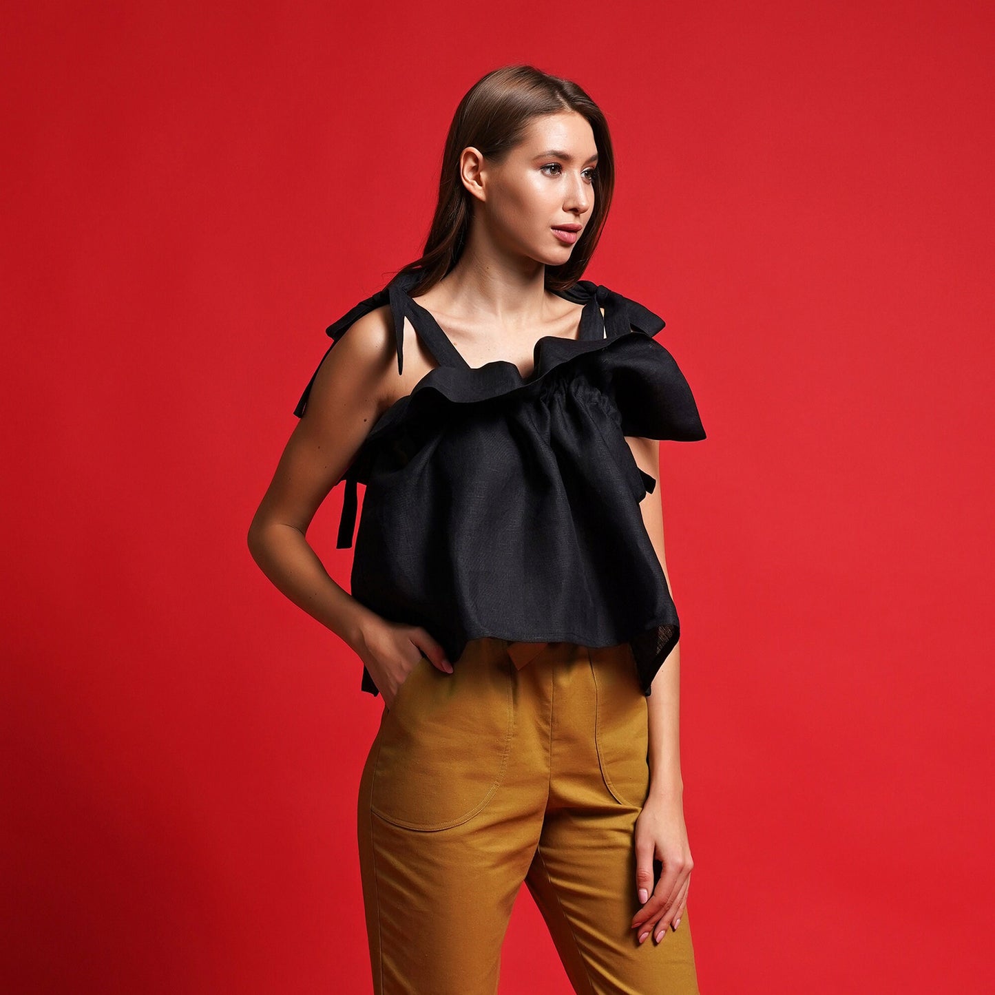 Linen ruffle top