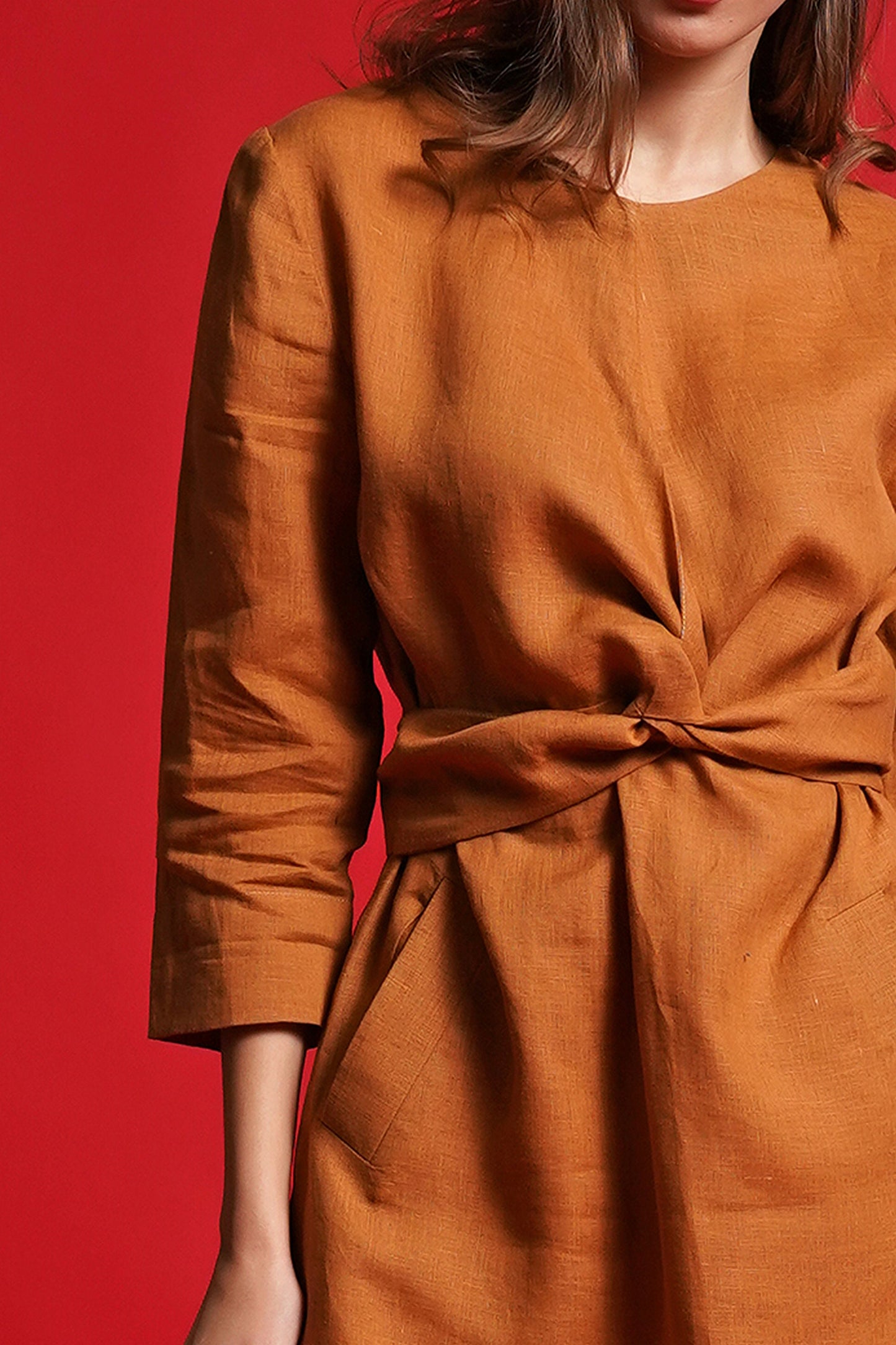 Orange linen dress