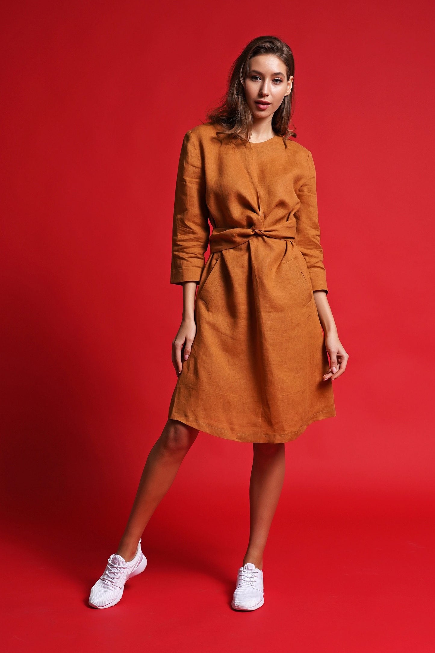 Orange linen dress