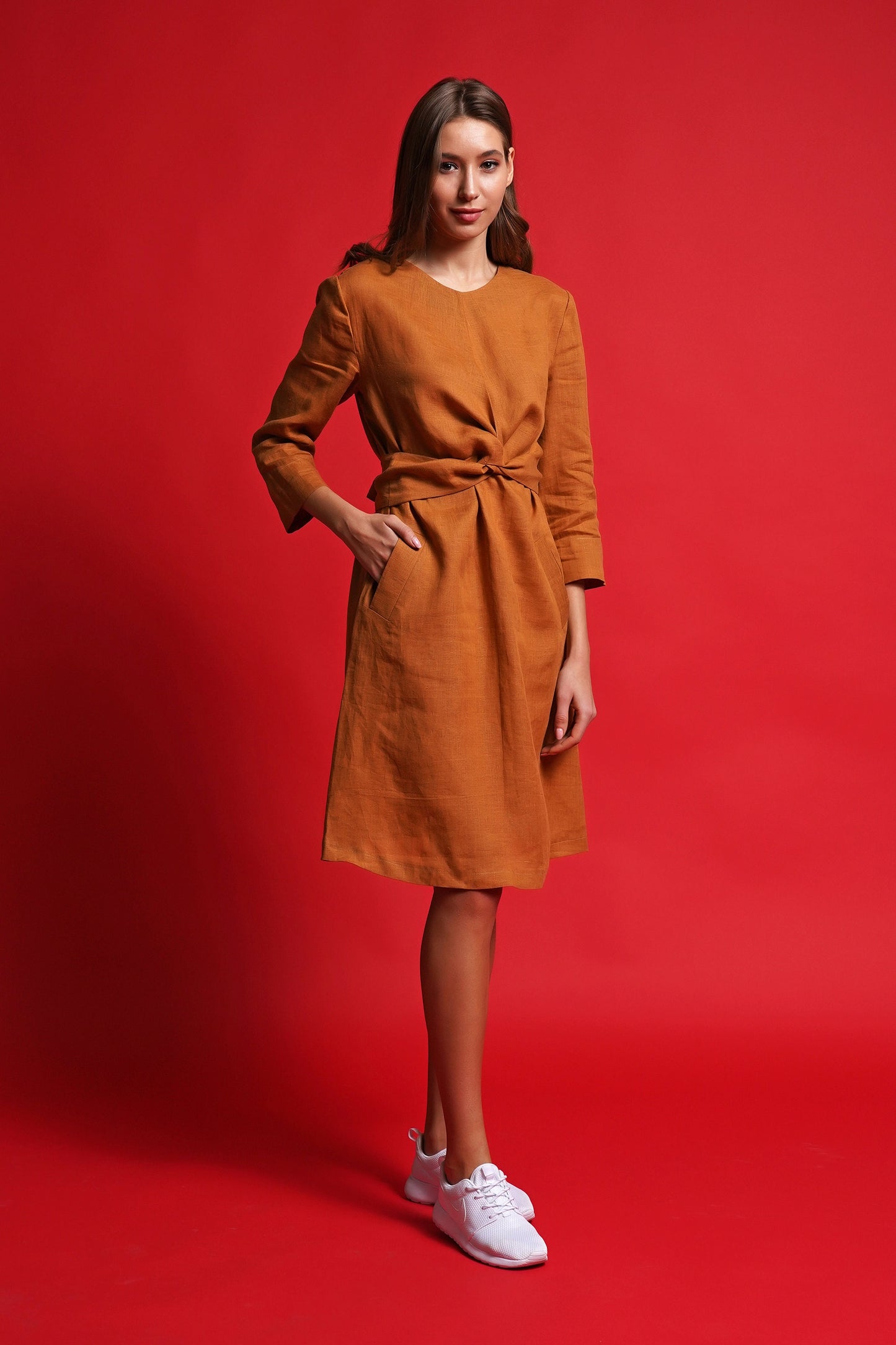 Orange linen dress