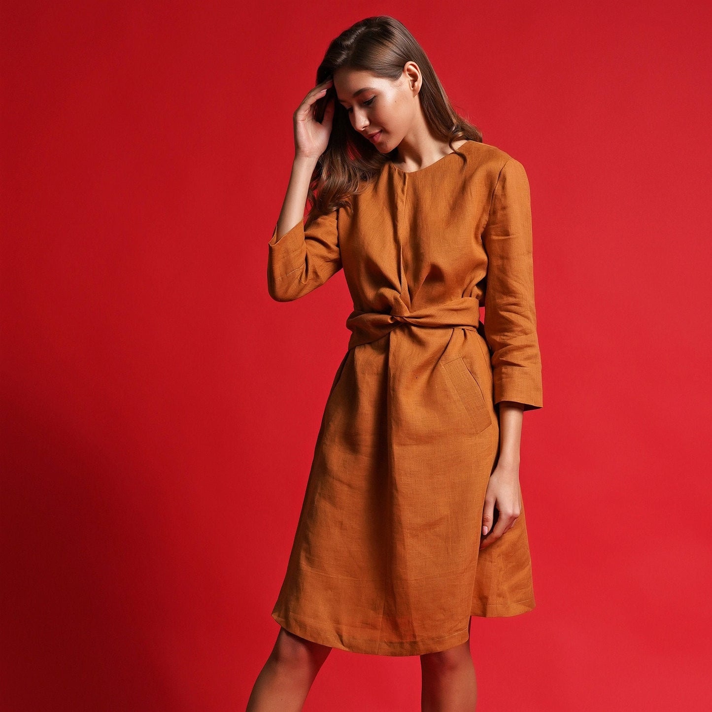 Orange linen dress