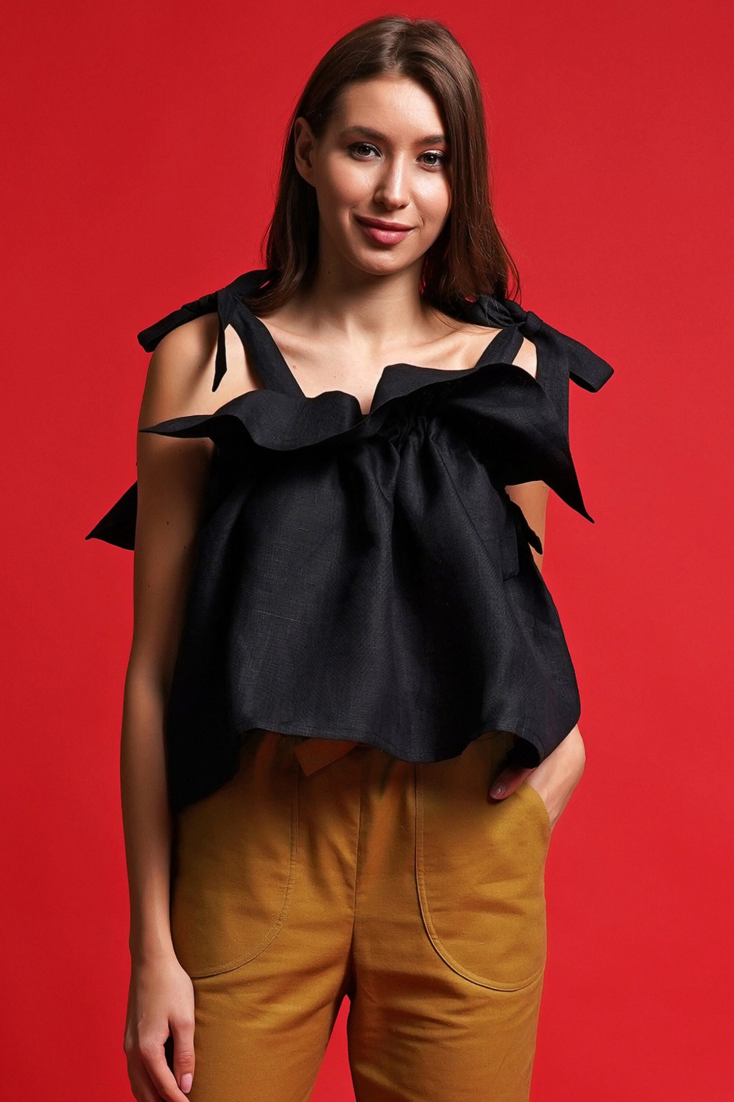Linen ruffle top