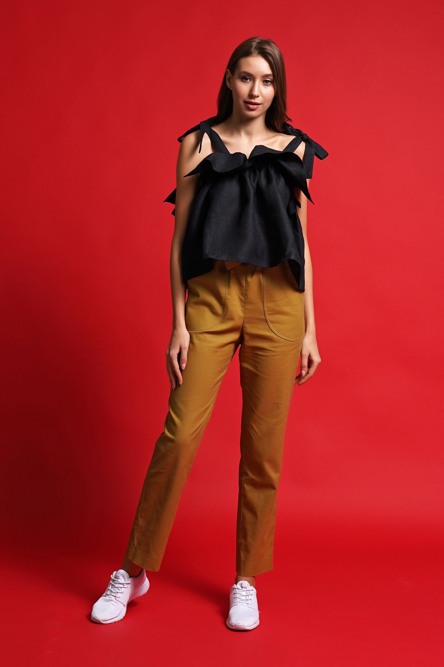 Linen ruffle top