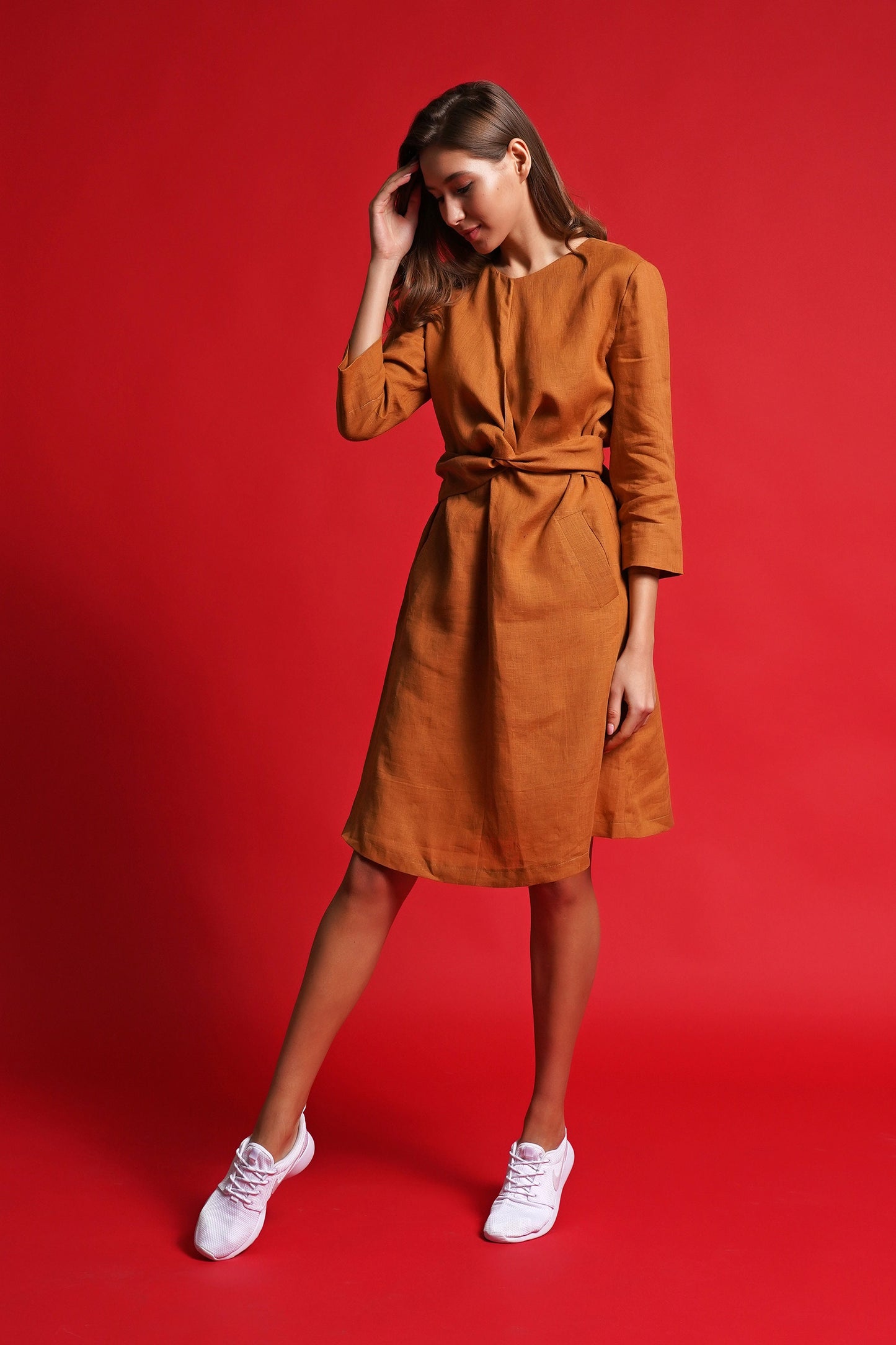 Orange linen dress