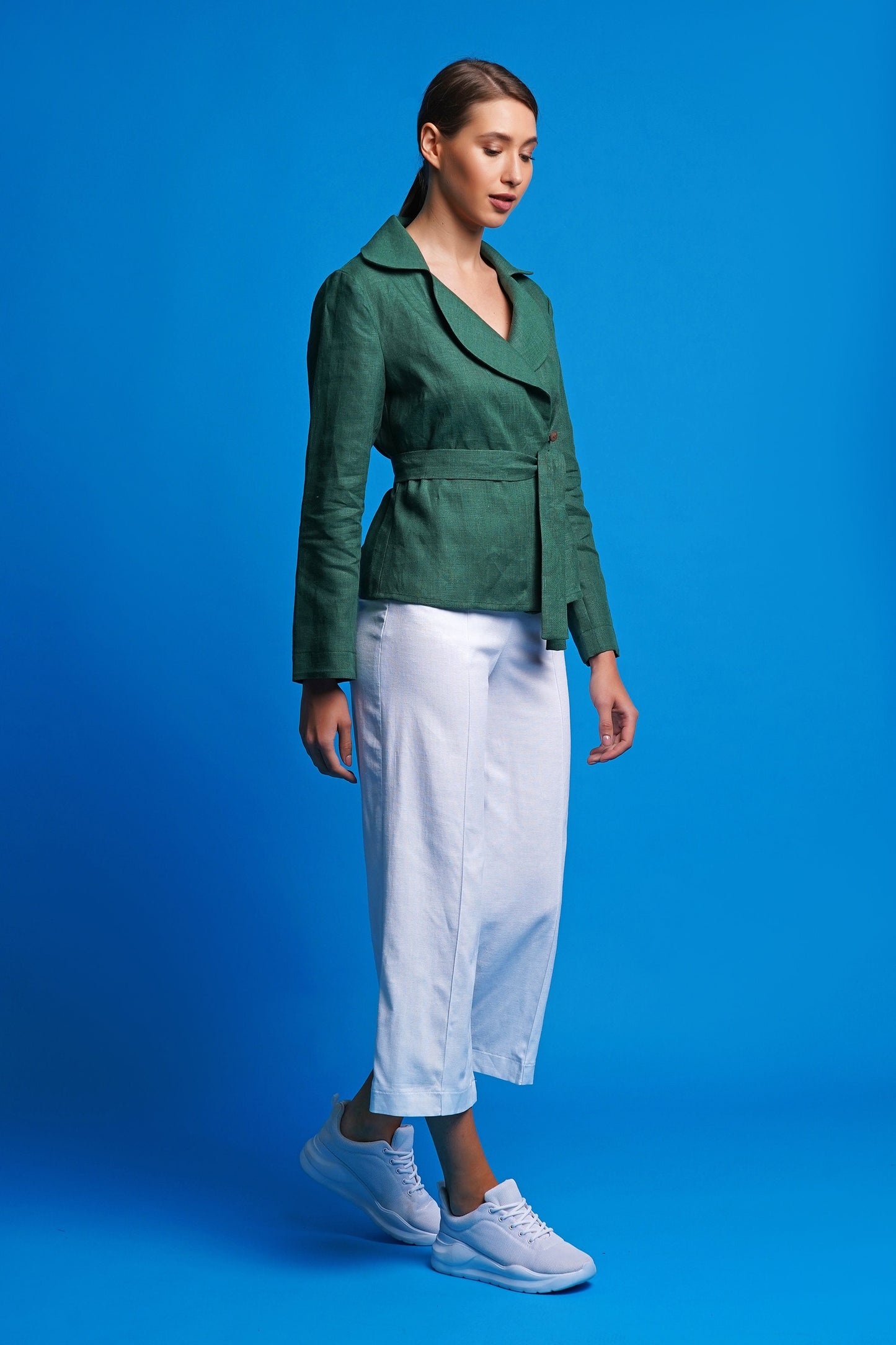 Green linen women jacket