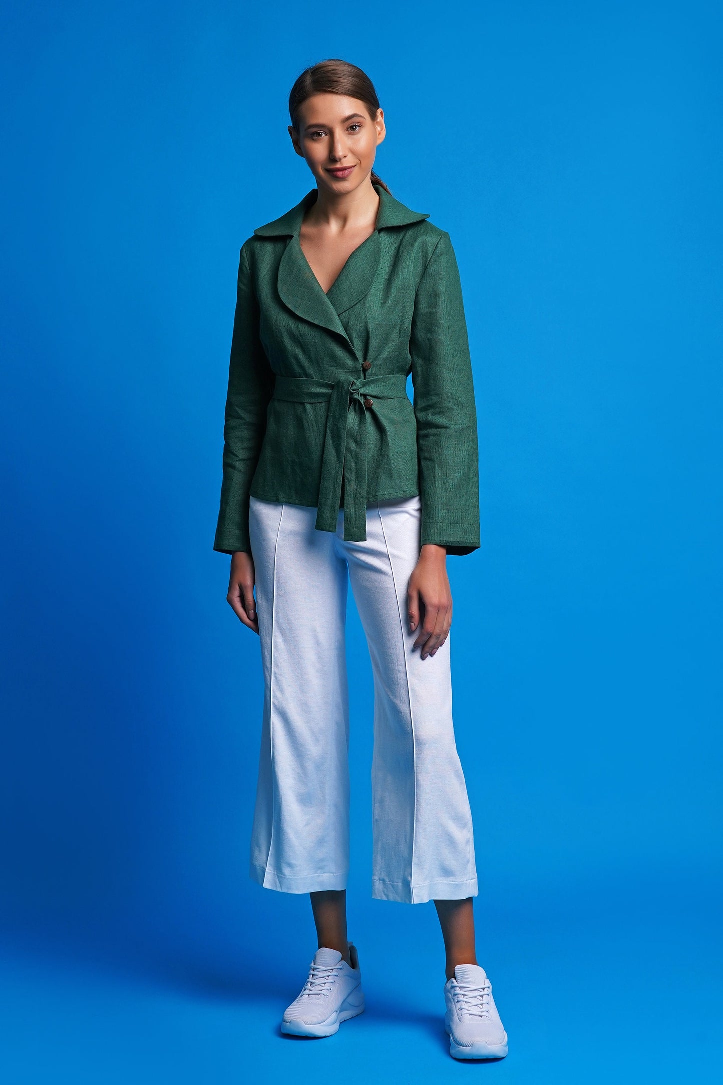 Green linen women jacket