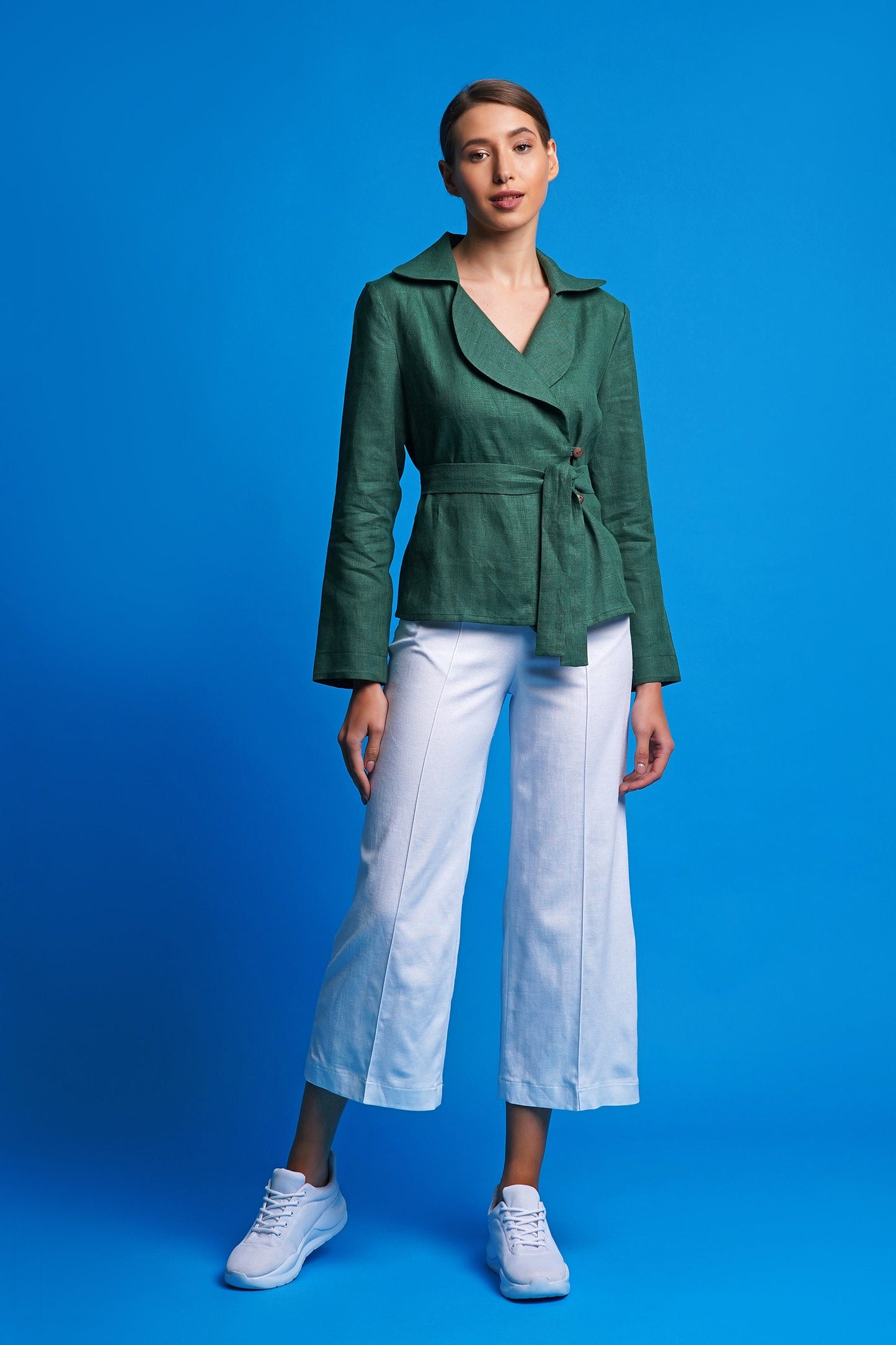 Green linen women jacket