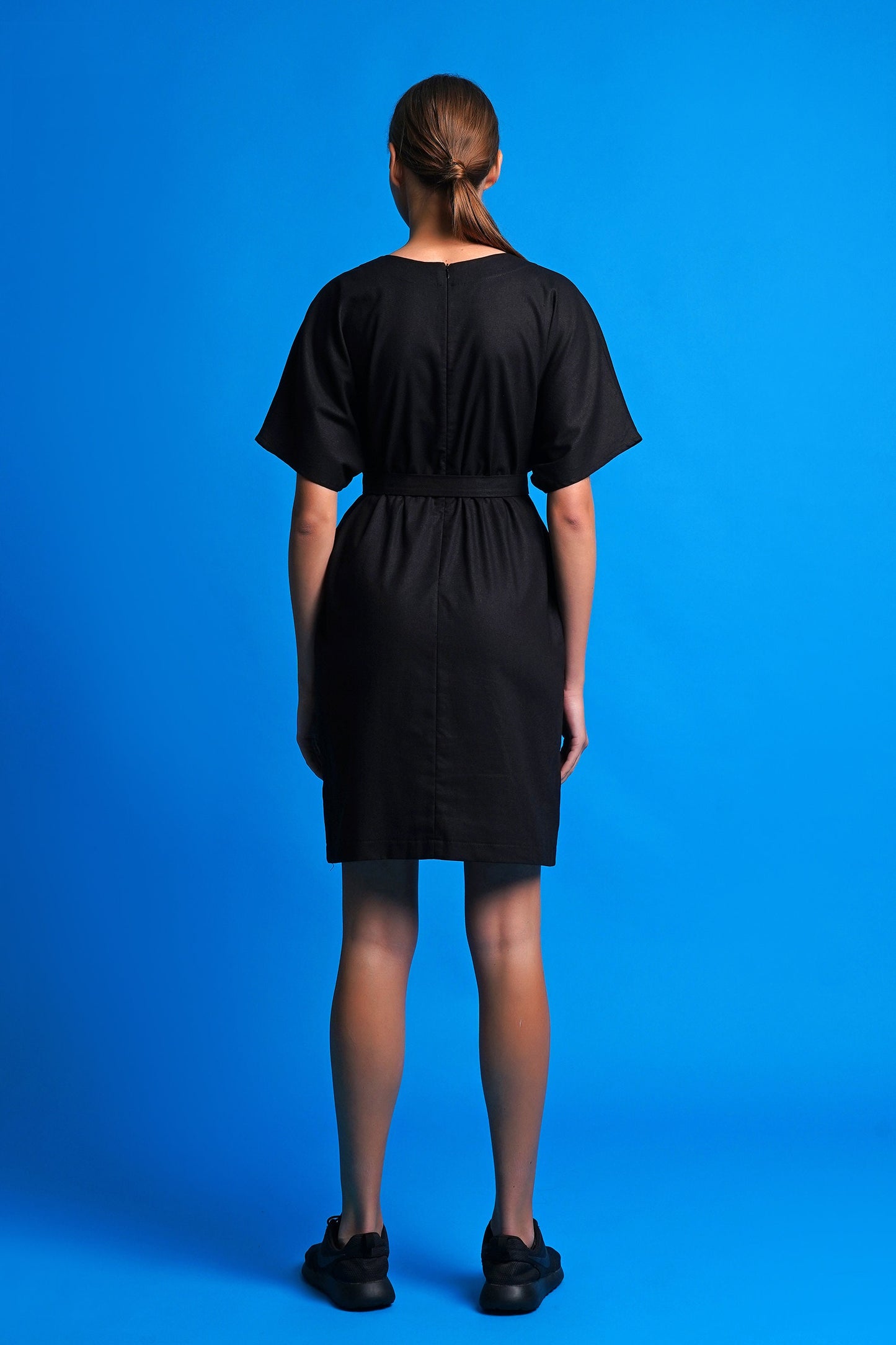Black linen dress with pockets