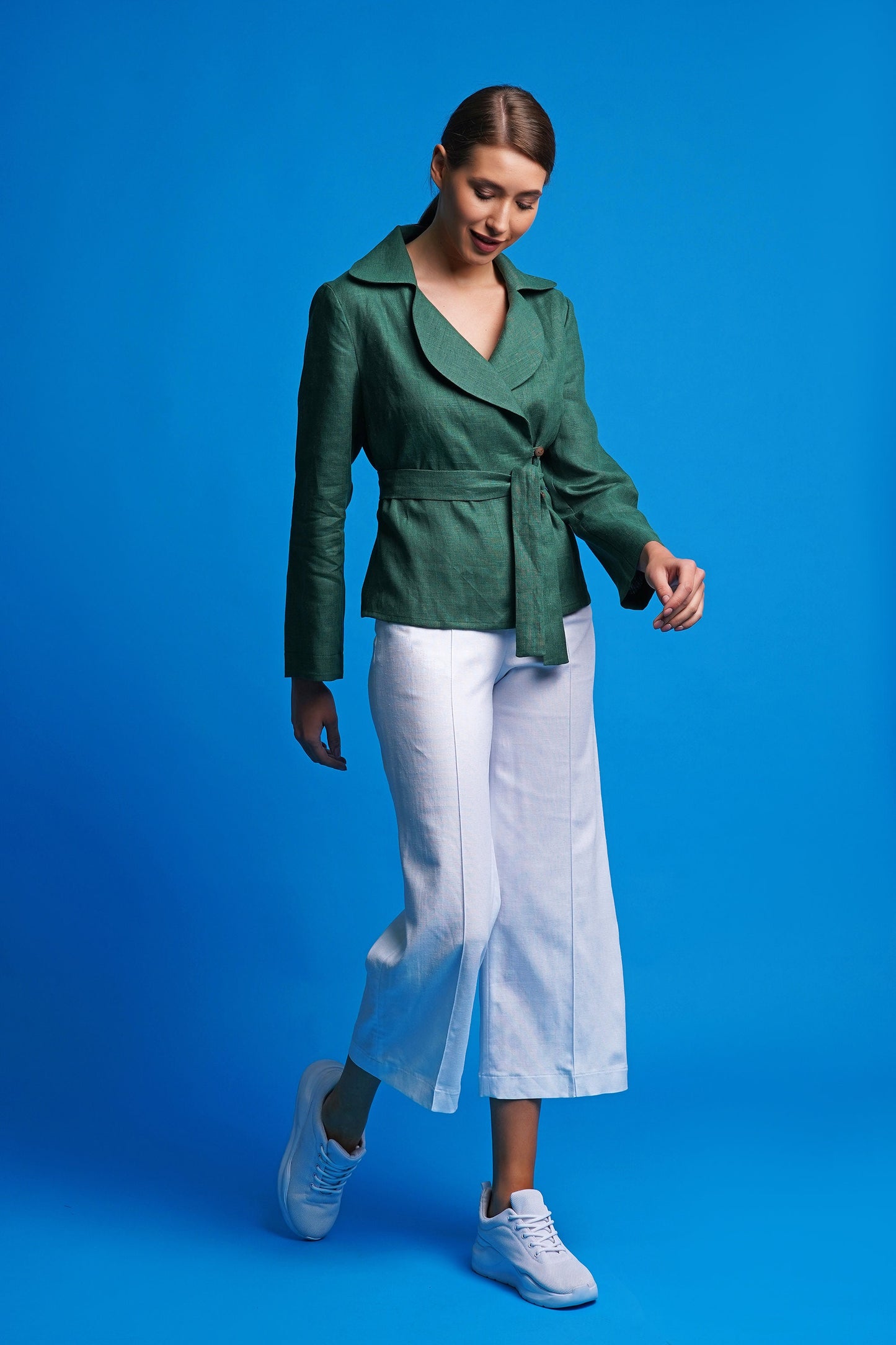 Green linen women jacket