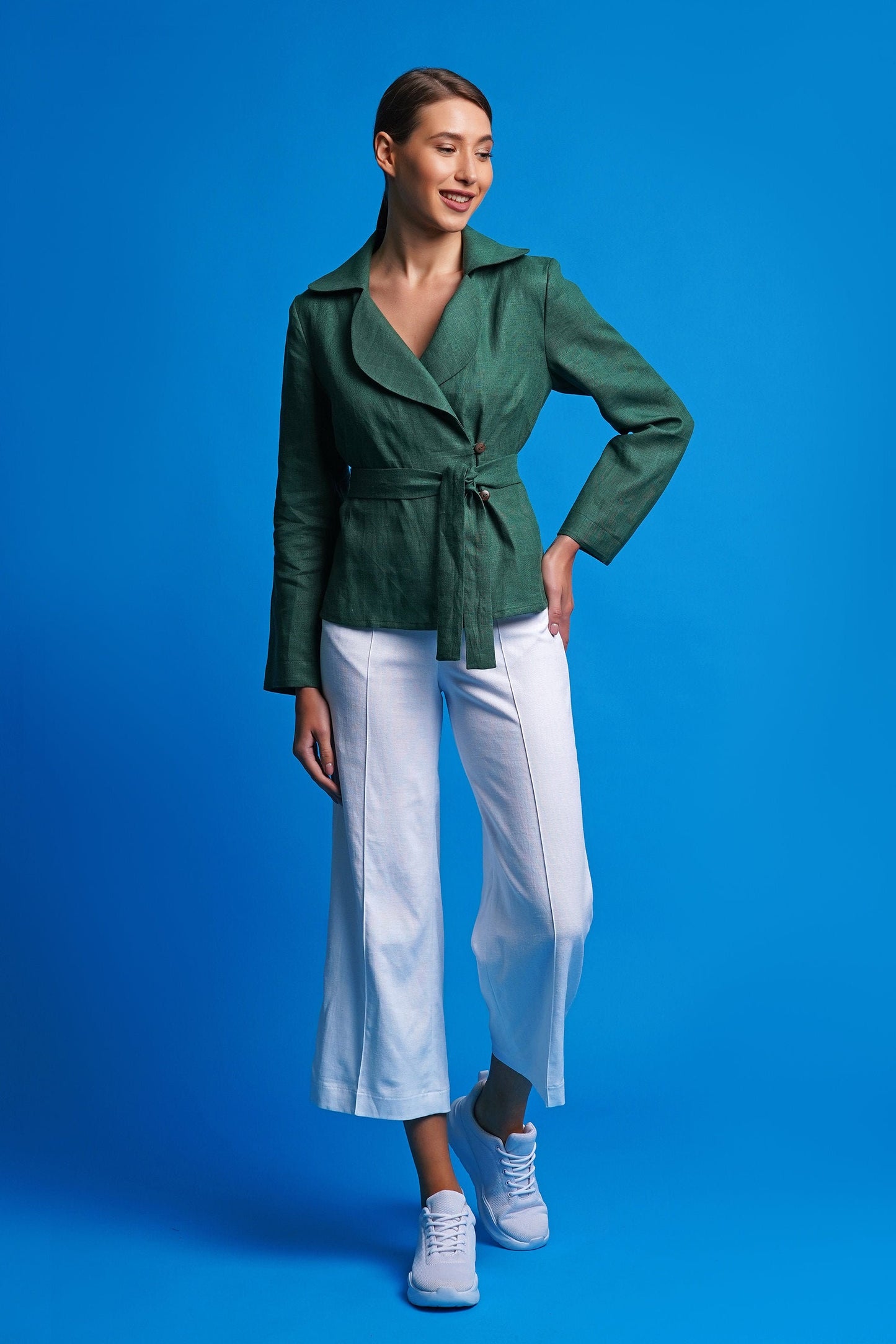 Green linen women jacket