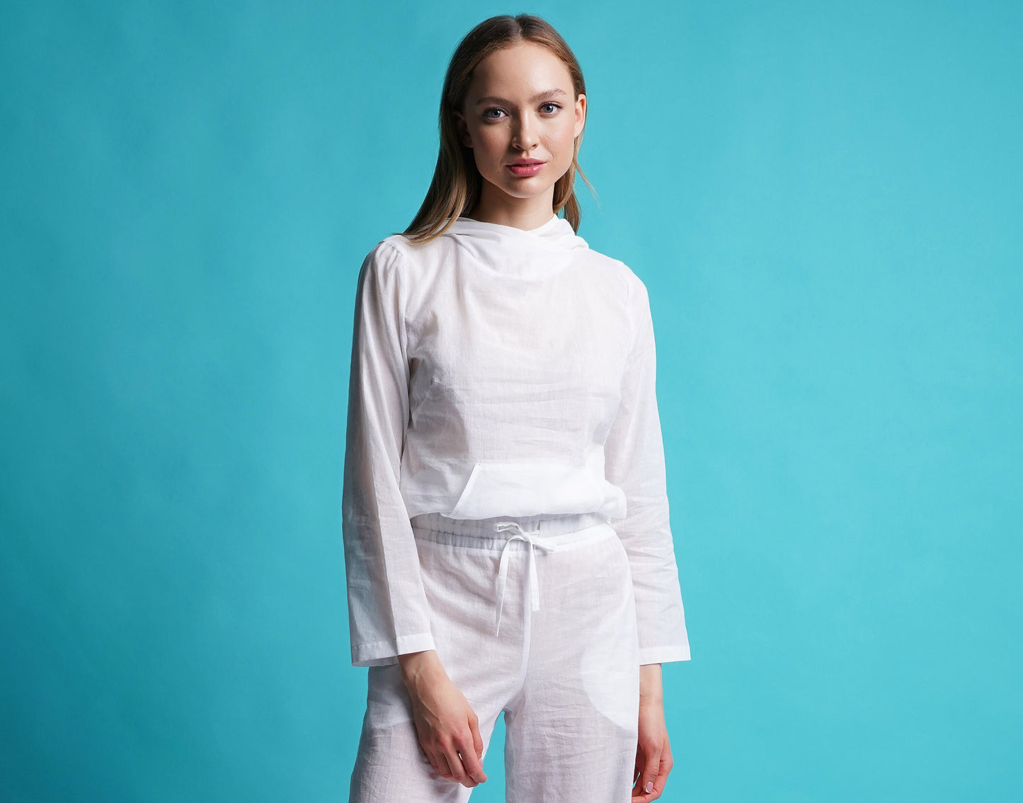 White cotton beach pant suit