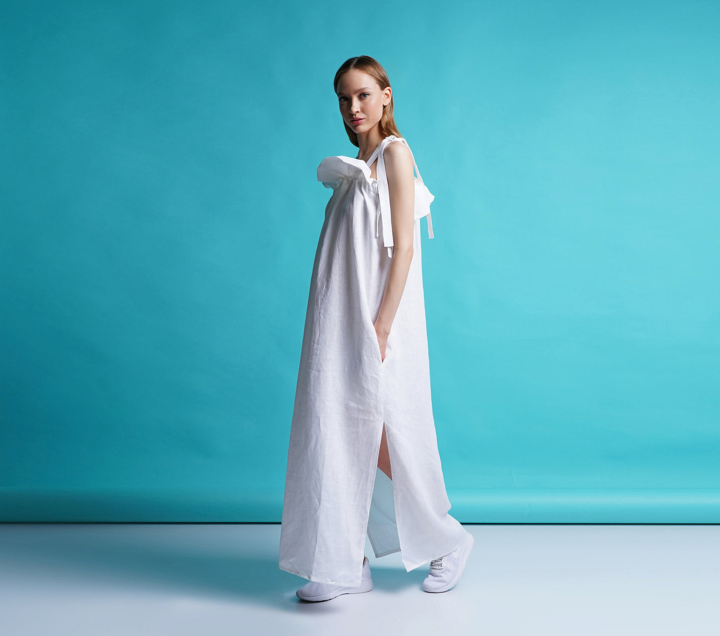 White linen maxi dress