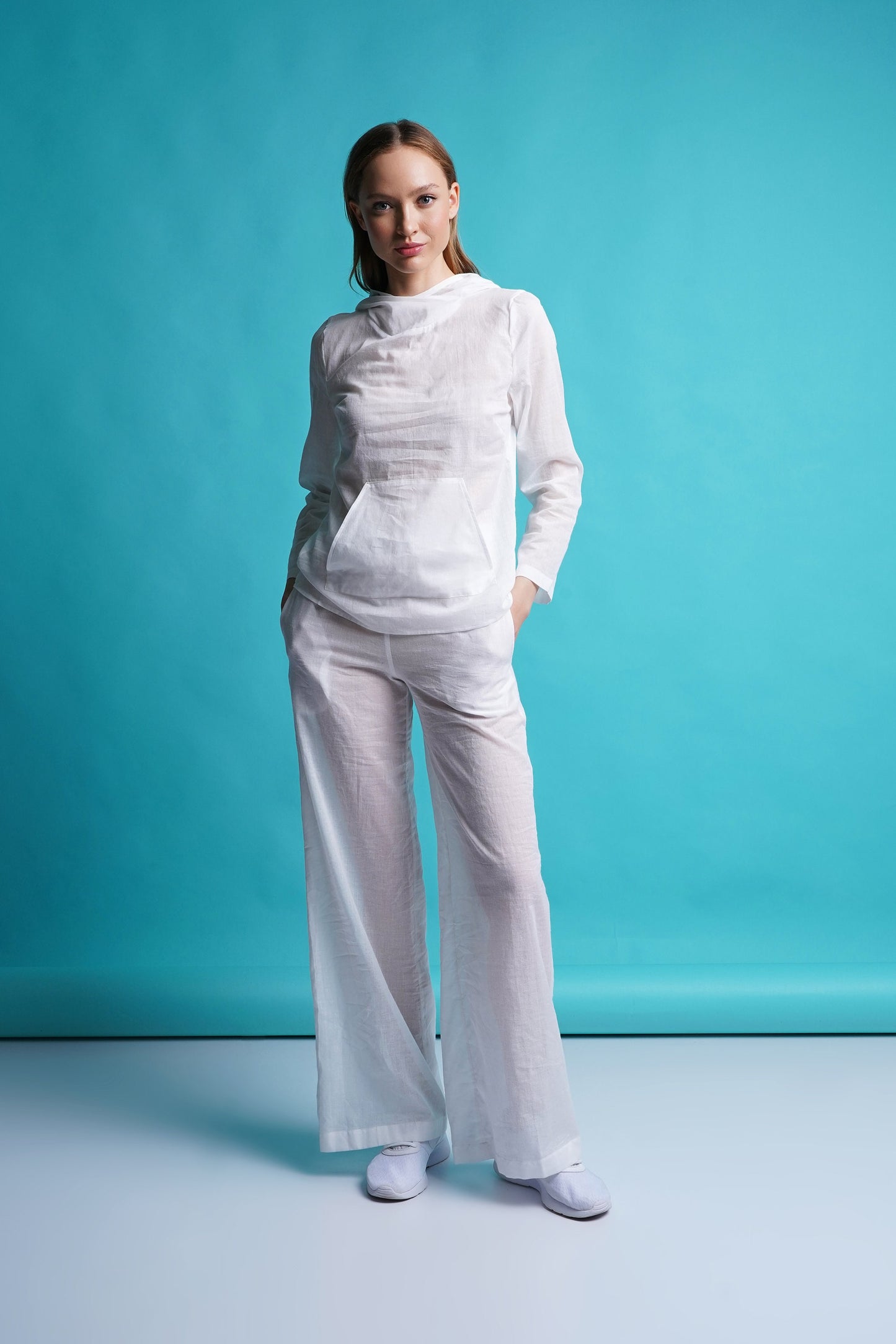 White cotton beach pant suit