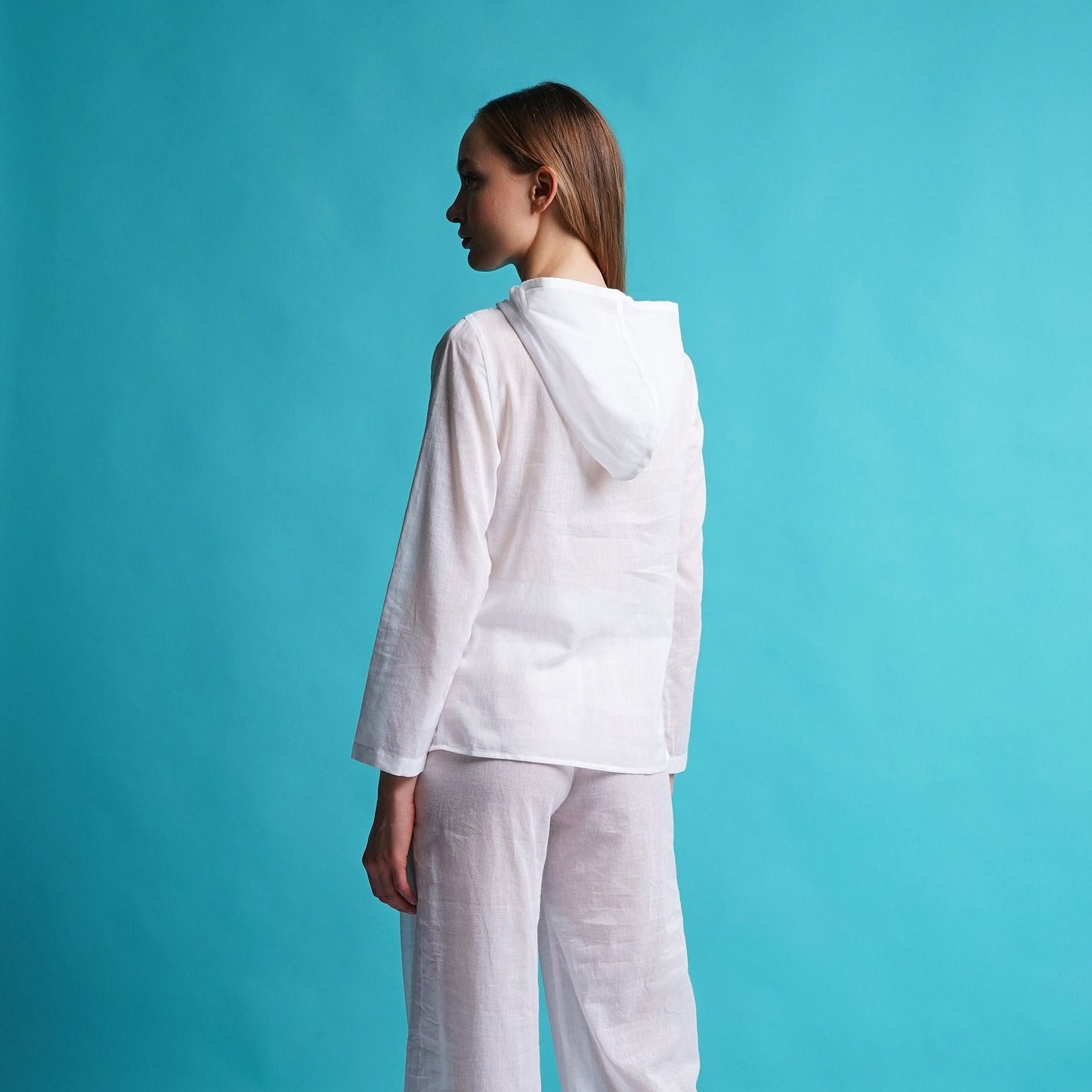 White cotton beach pant suit