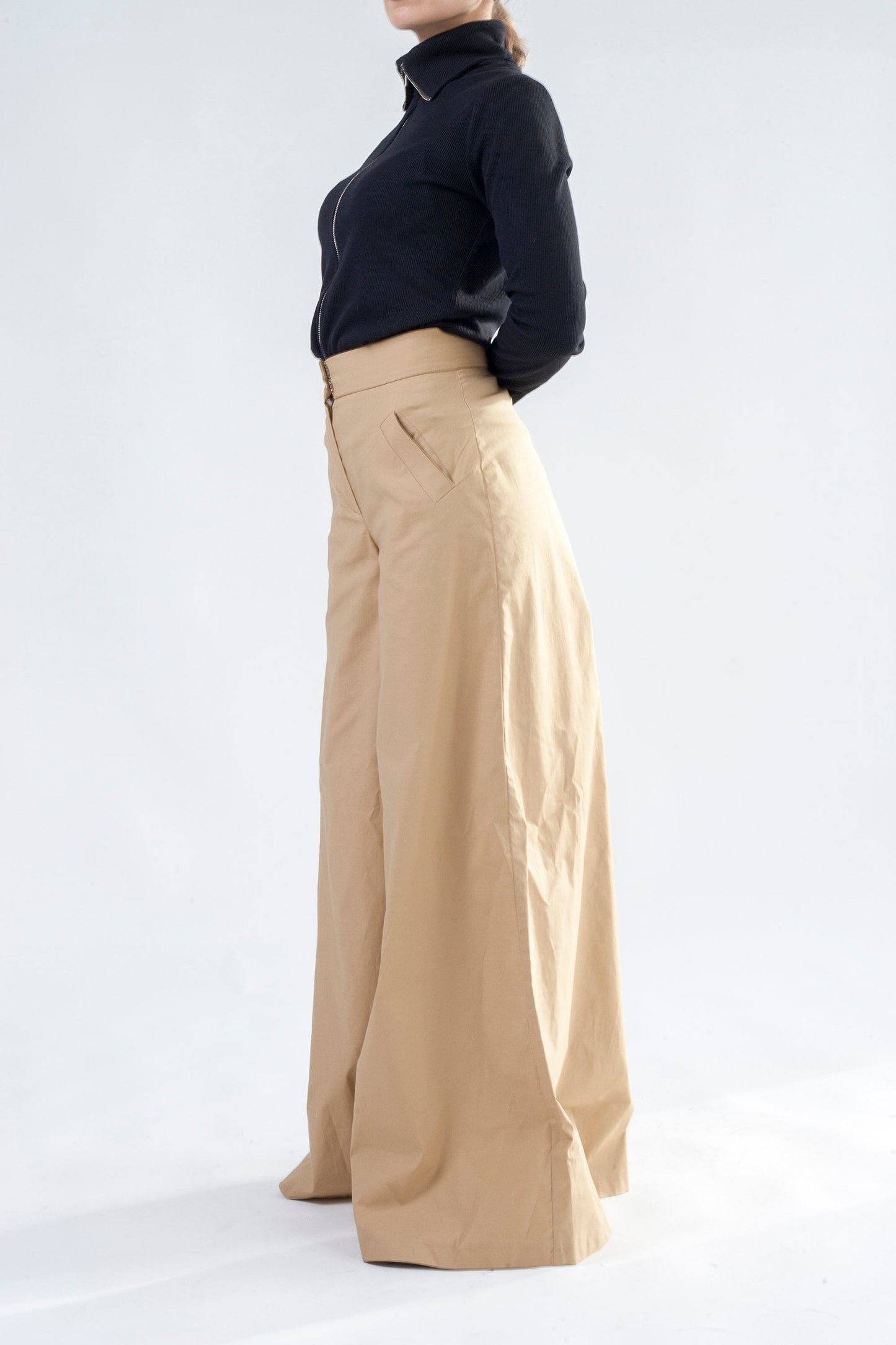 Beige wide leg pants women