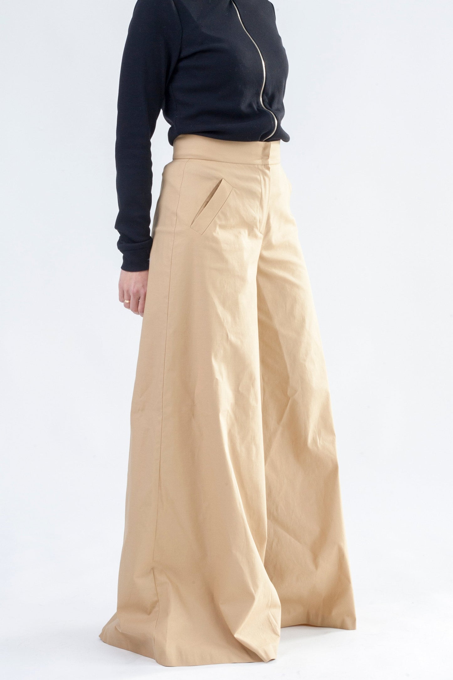 Beige wide leg pants women