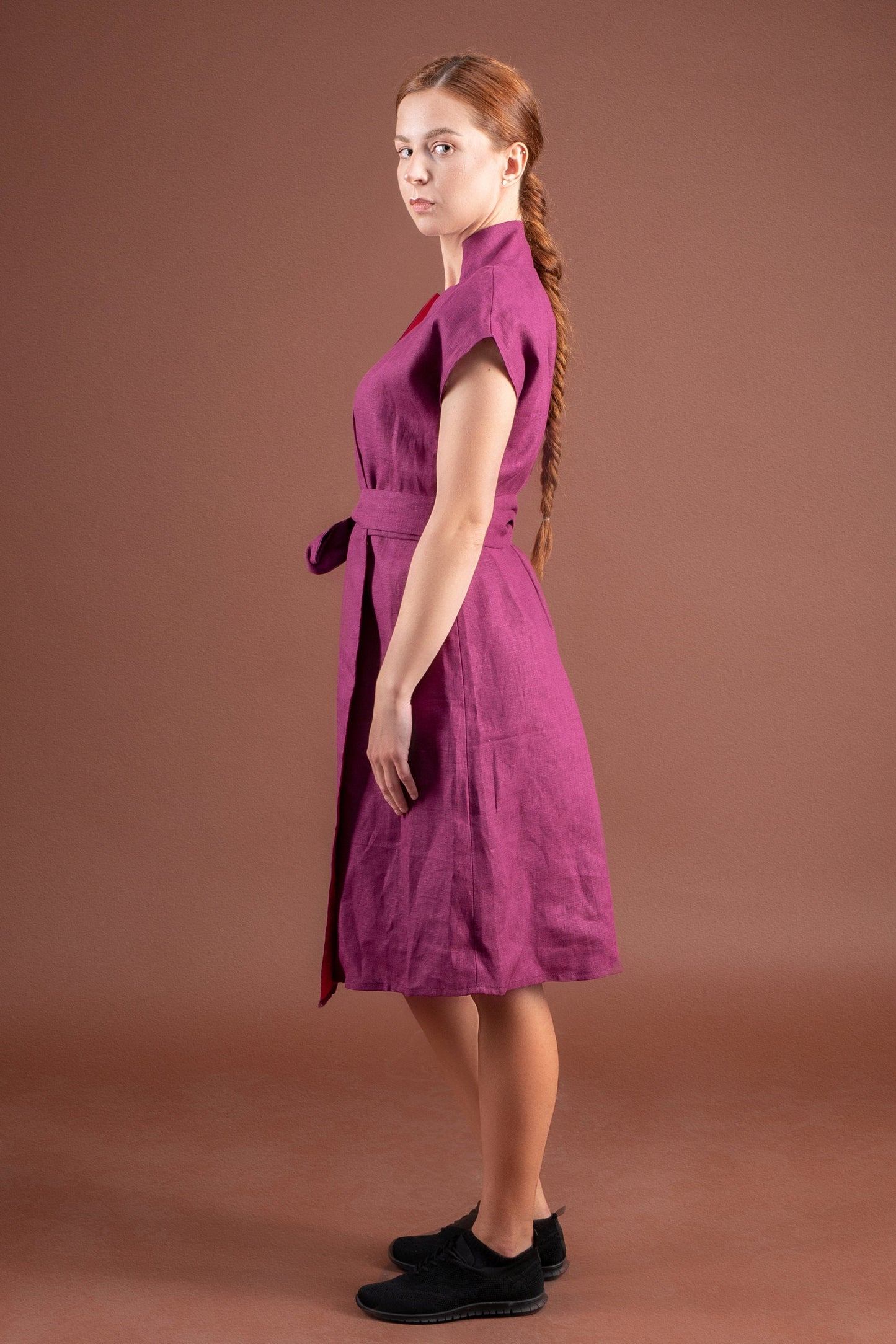 Purple linen wrap dress