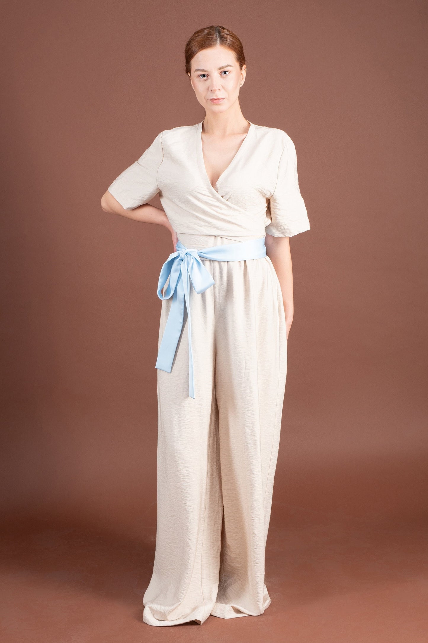 Wide leg jumpsuit with sleeves
