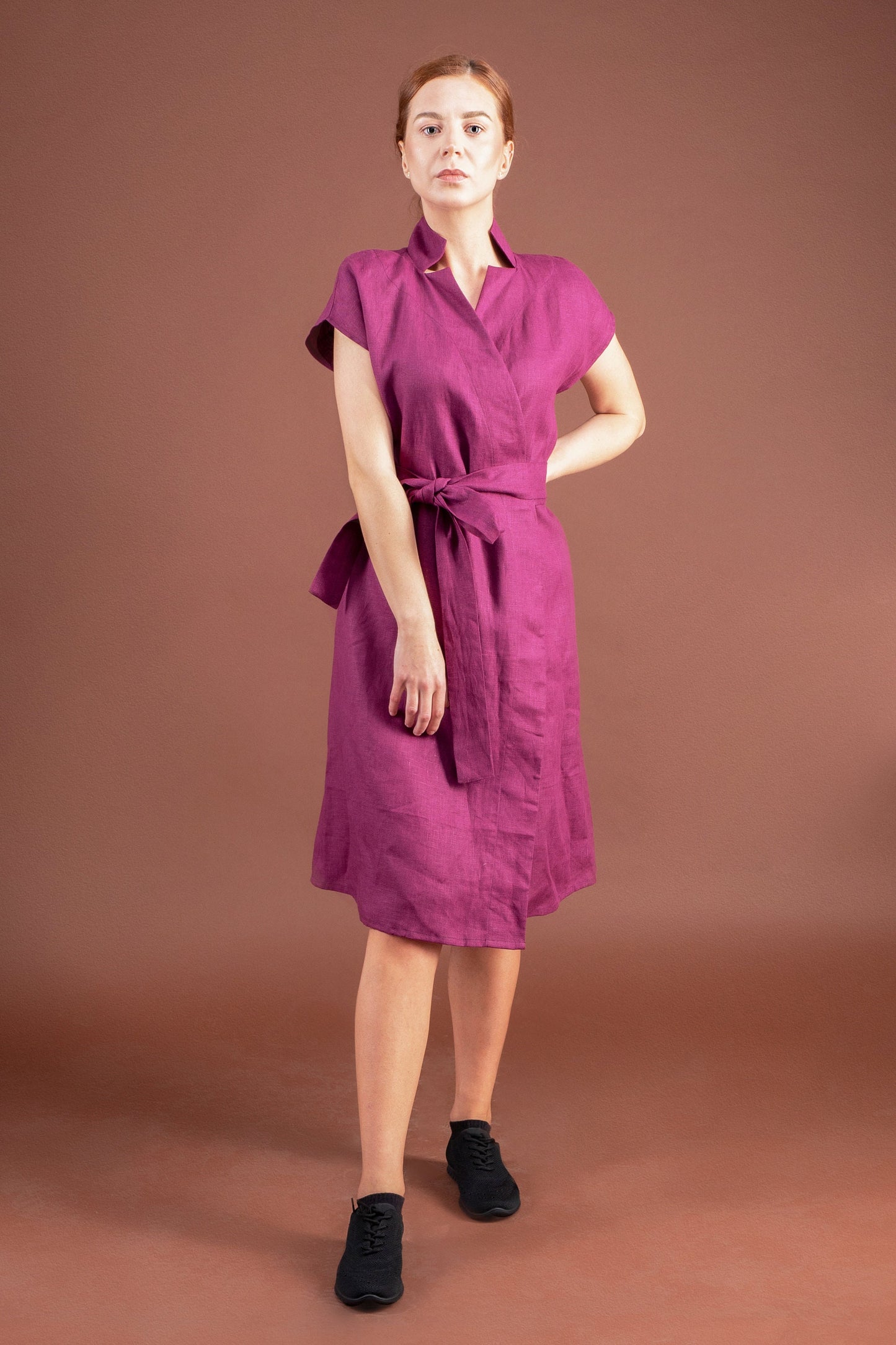 Purple linen wrap dress