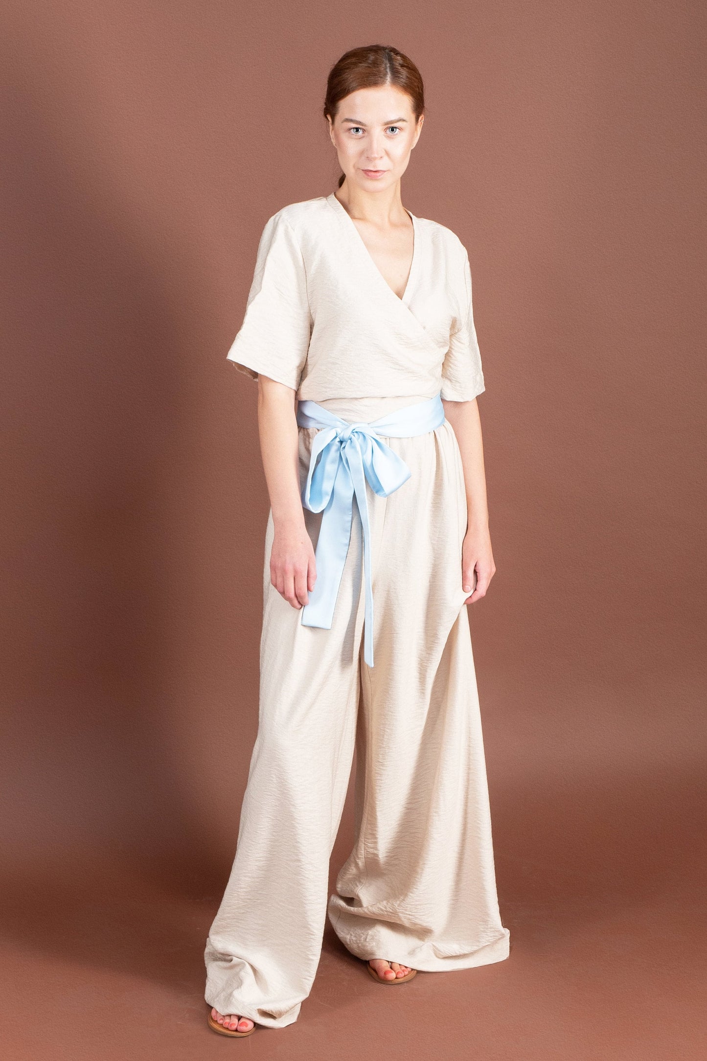 Wide leg jumpsuit with sleeves