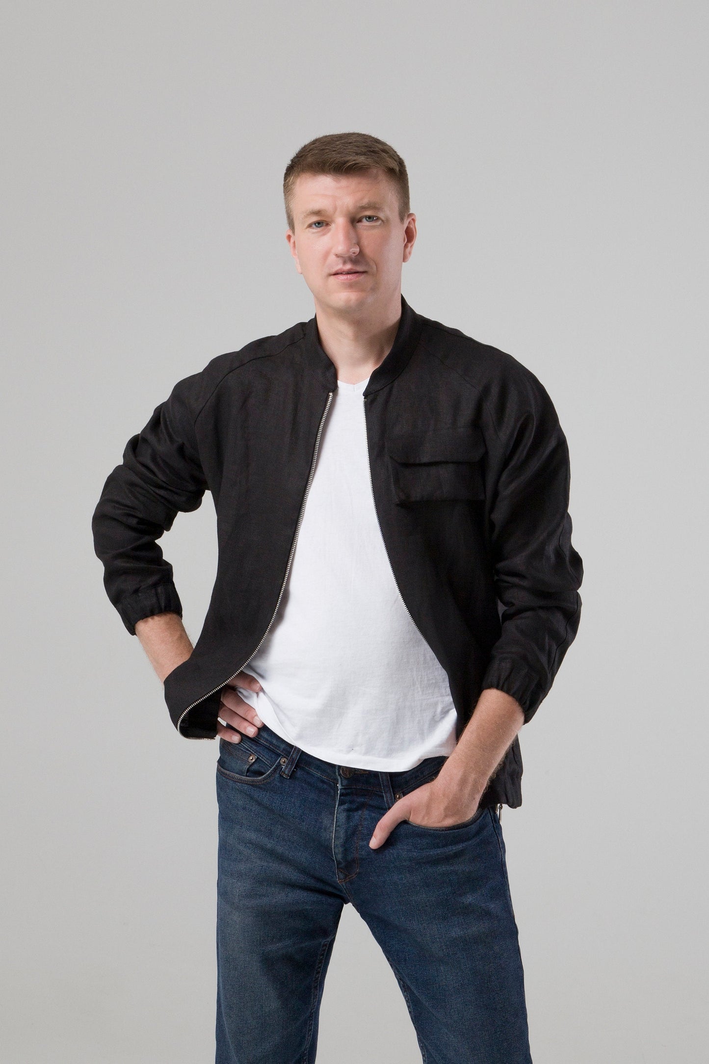 Mens linen bomber jacket
