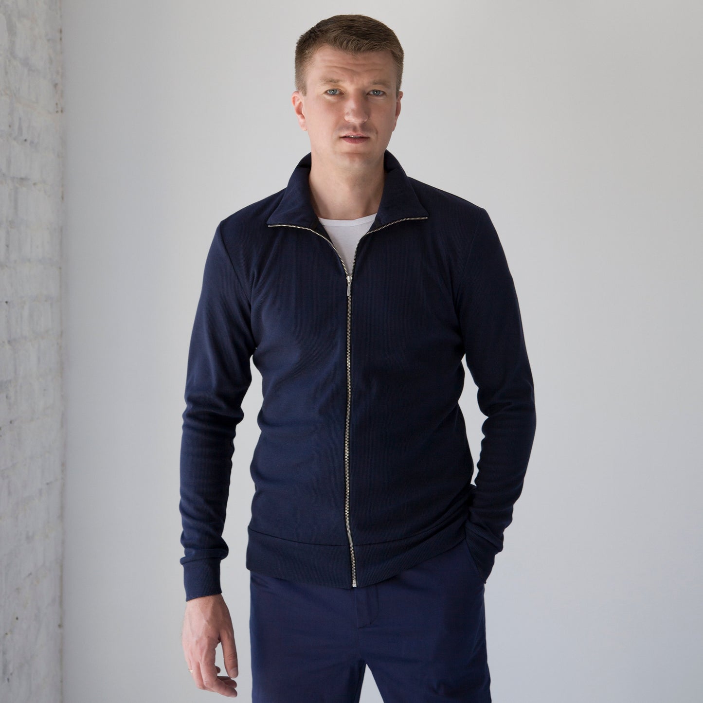 Navy zip blazer men