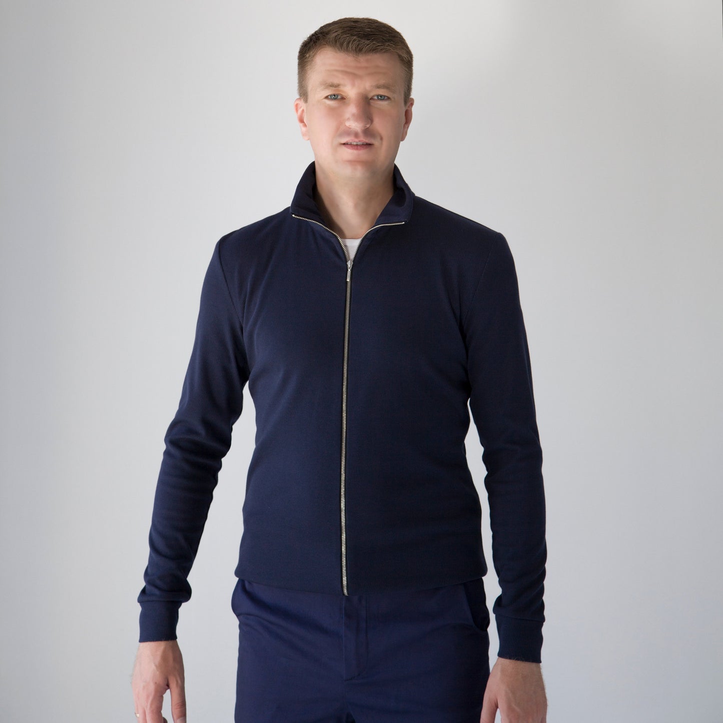 Navy zip blazer men