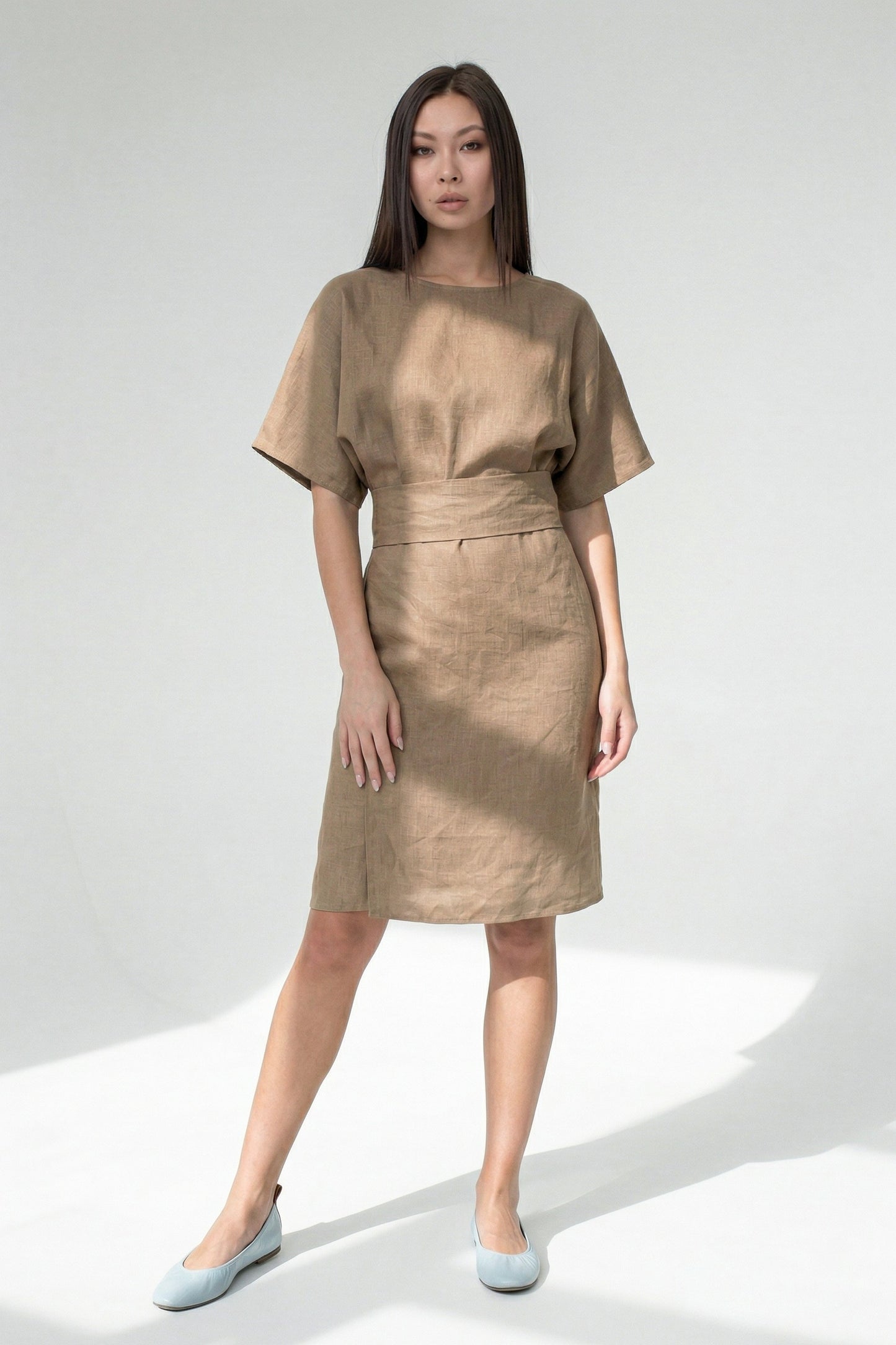 Mocha brown linen dress
