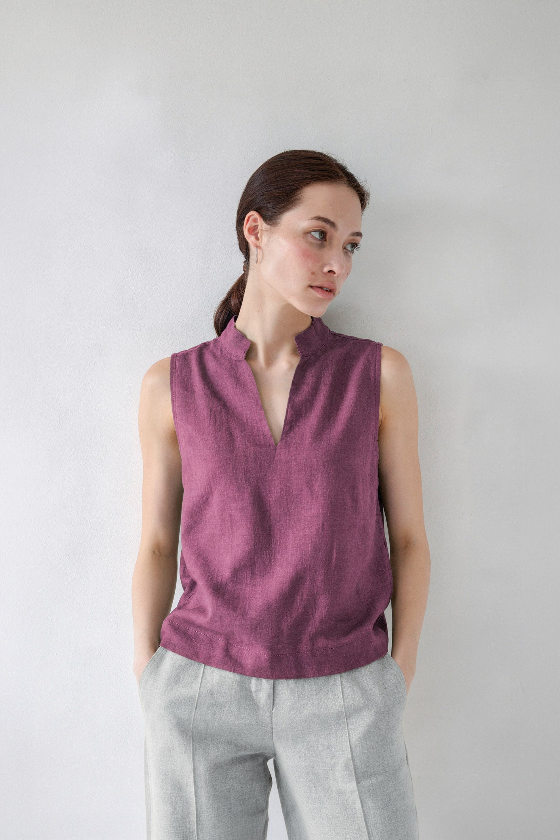 Purple Linen Top – MERCES | Front View