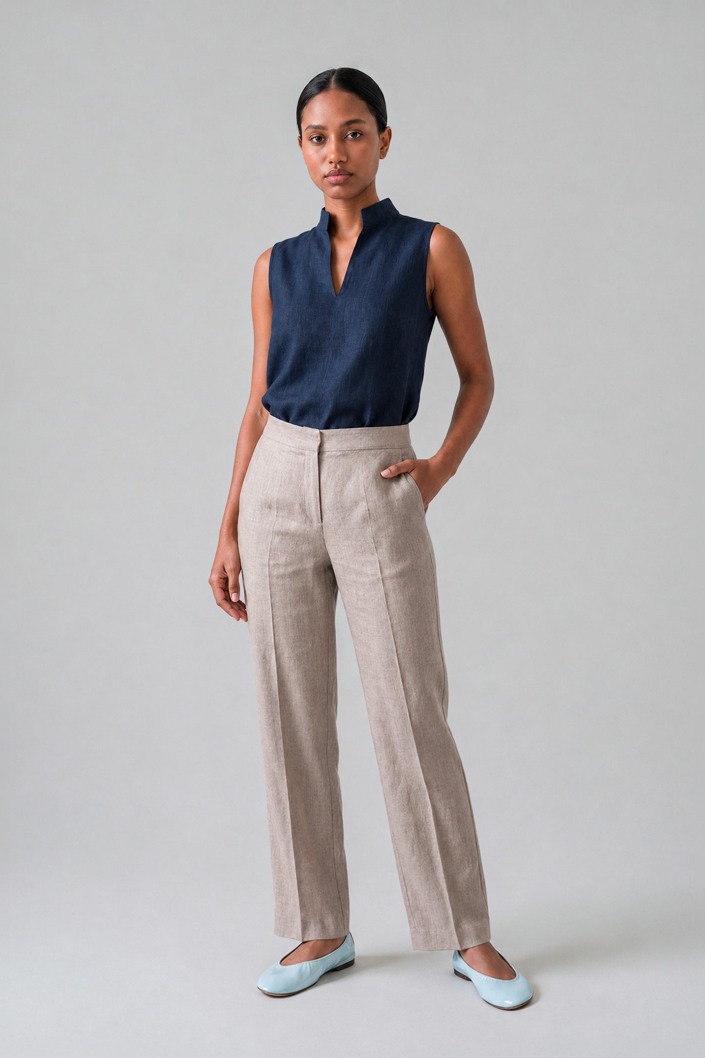Navy Linen Top