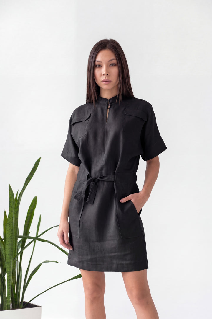 Black linen dress