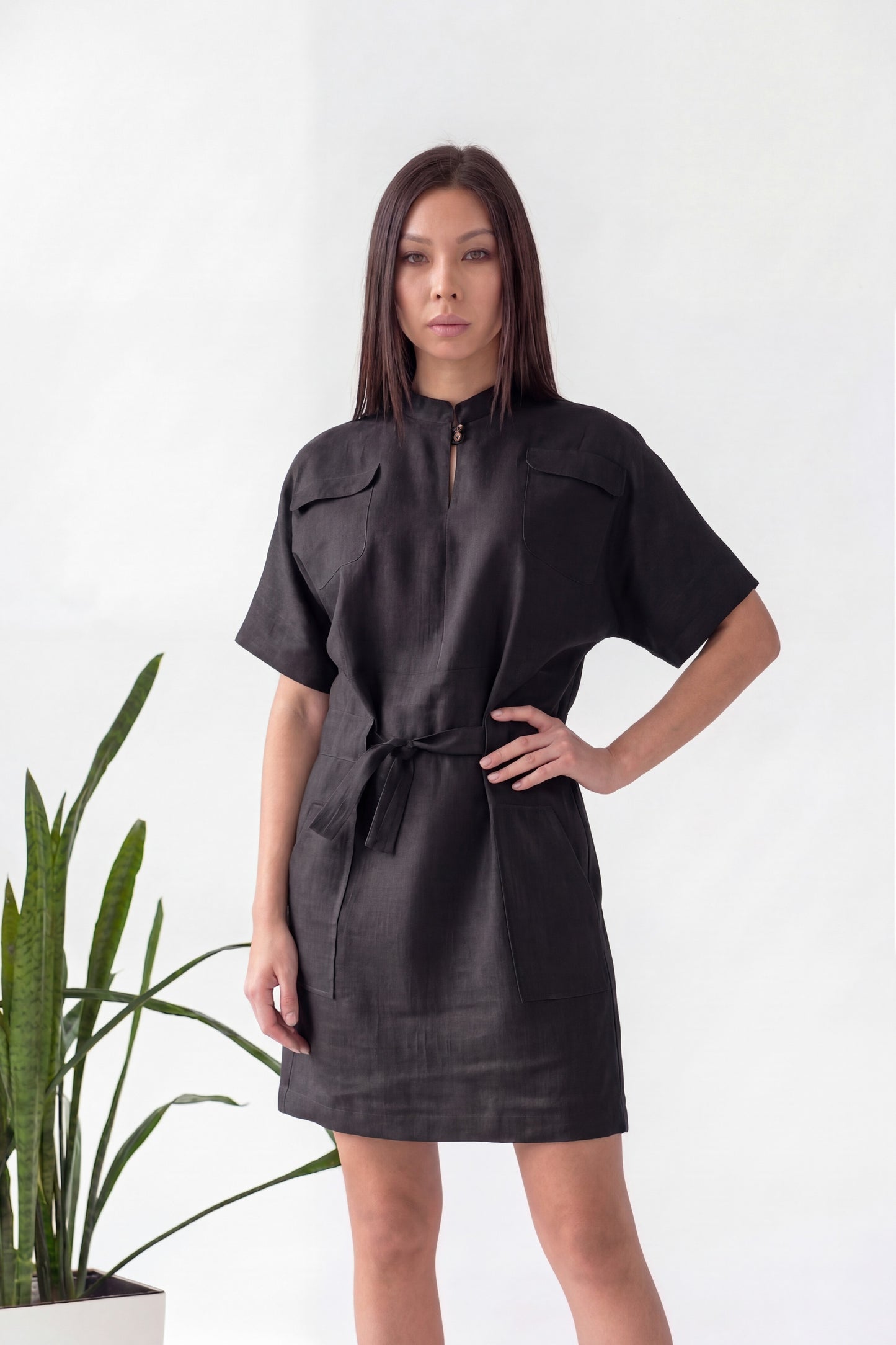 Black linen dress