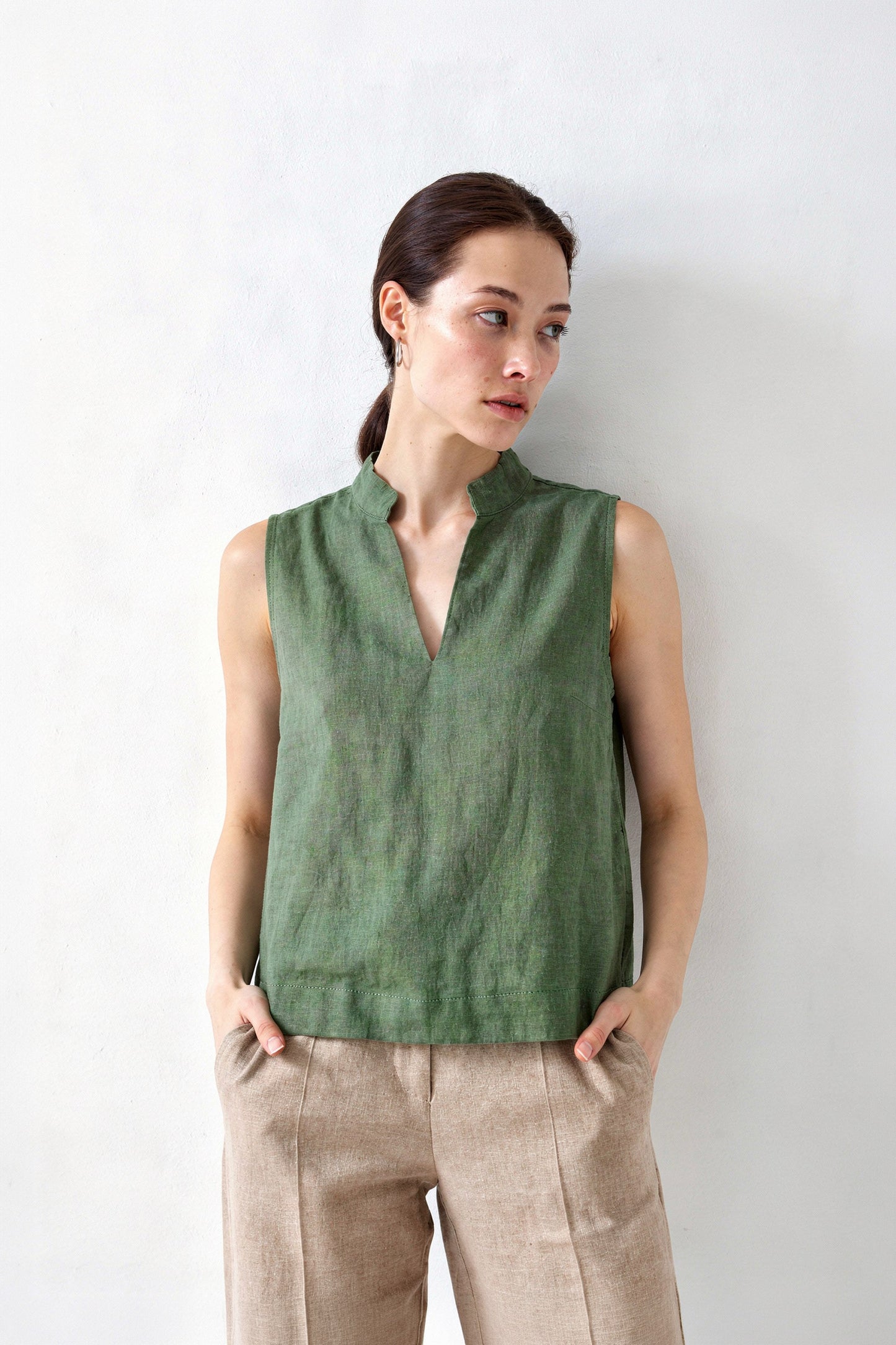 Green Linen Top