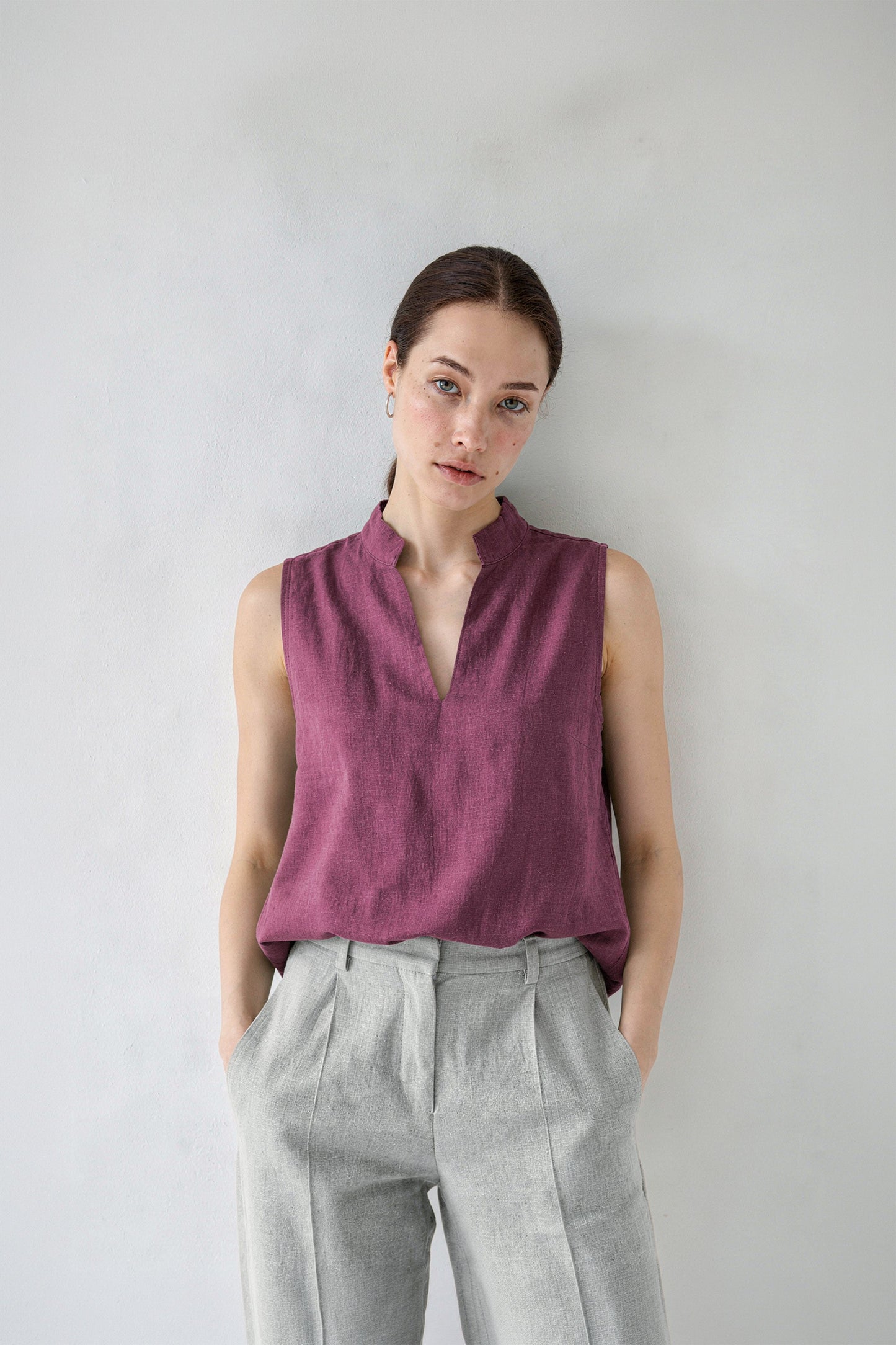 Purple Linen Top – MERCES | Full Length View