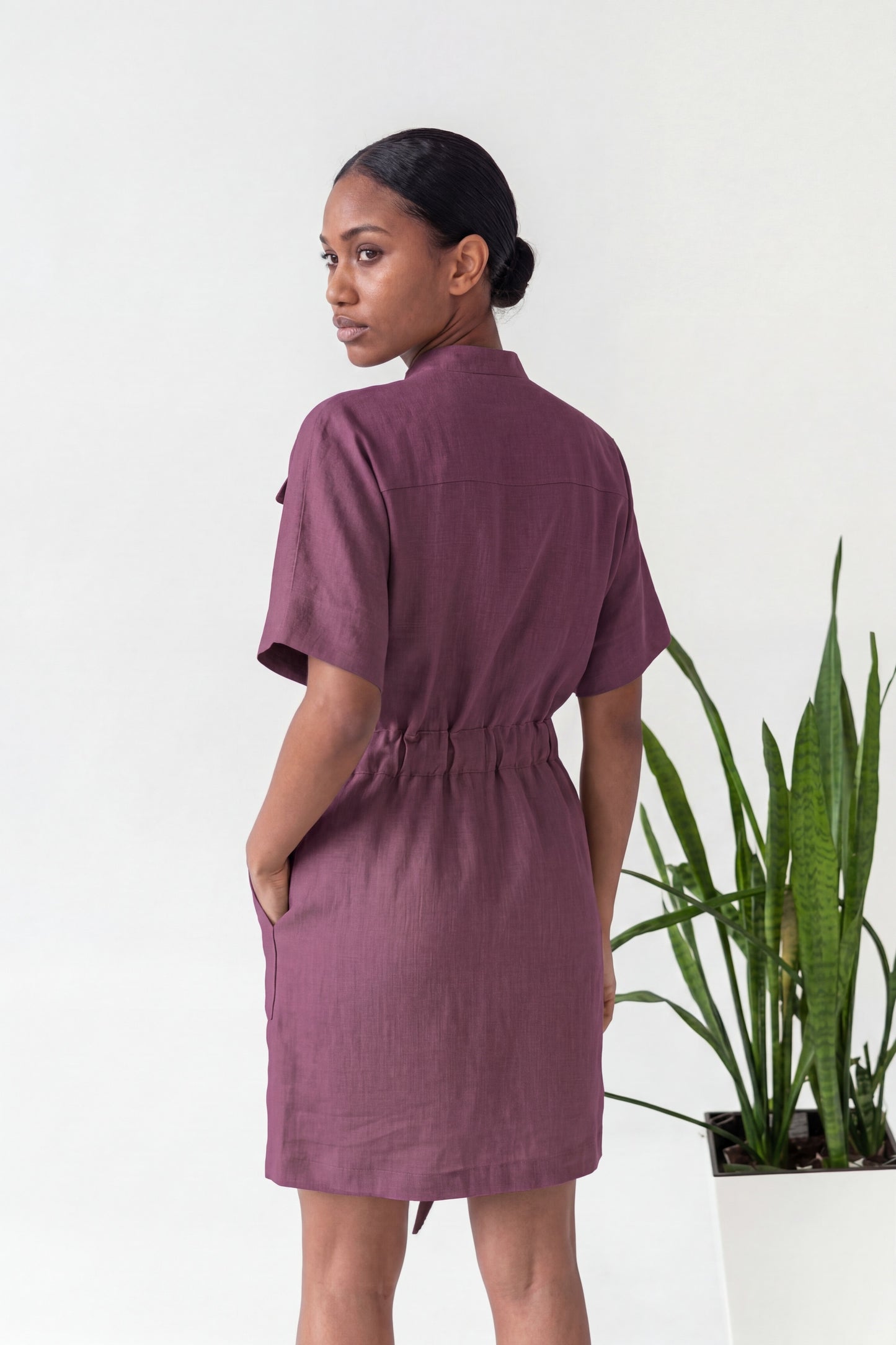 Plum Linen Safari Dress