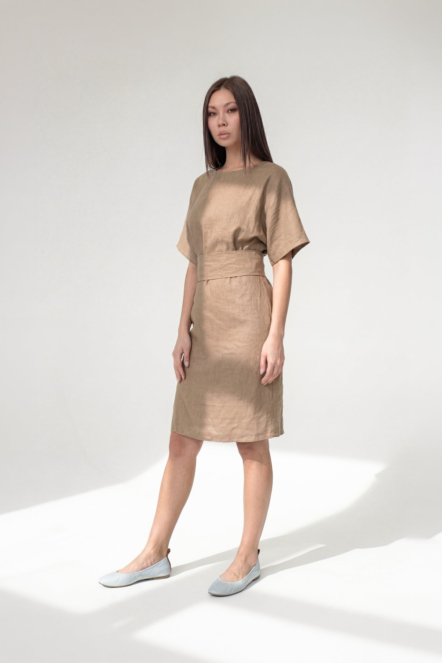 Mocha brown linen dress