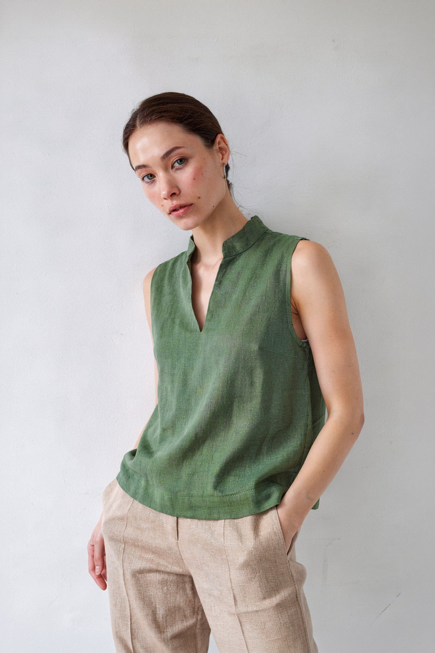Green Linen Top
