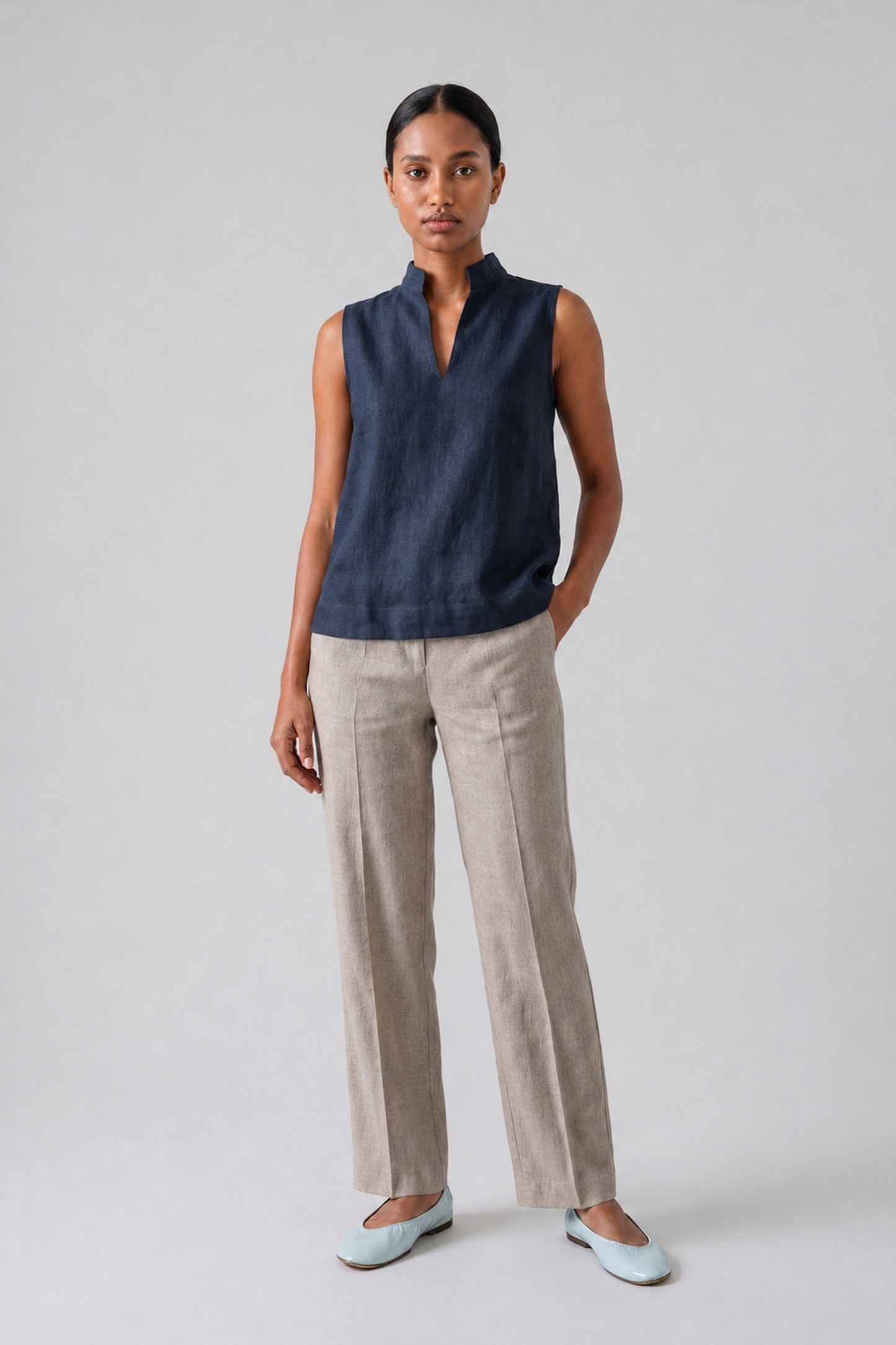 Navy Linen Top