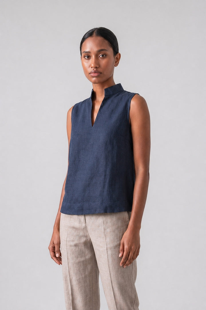 Navy Linen Top