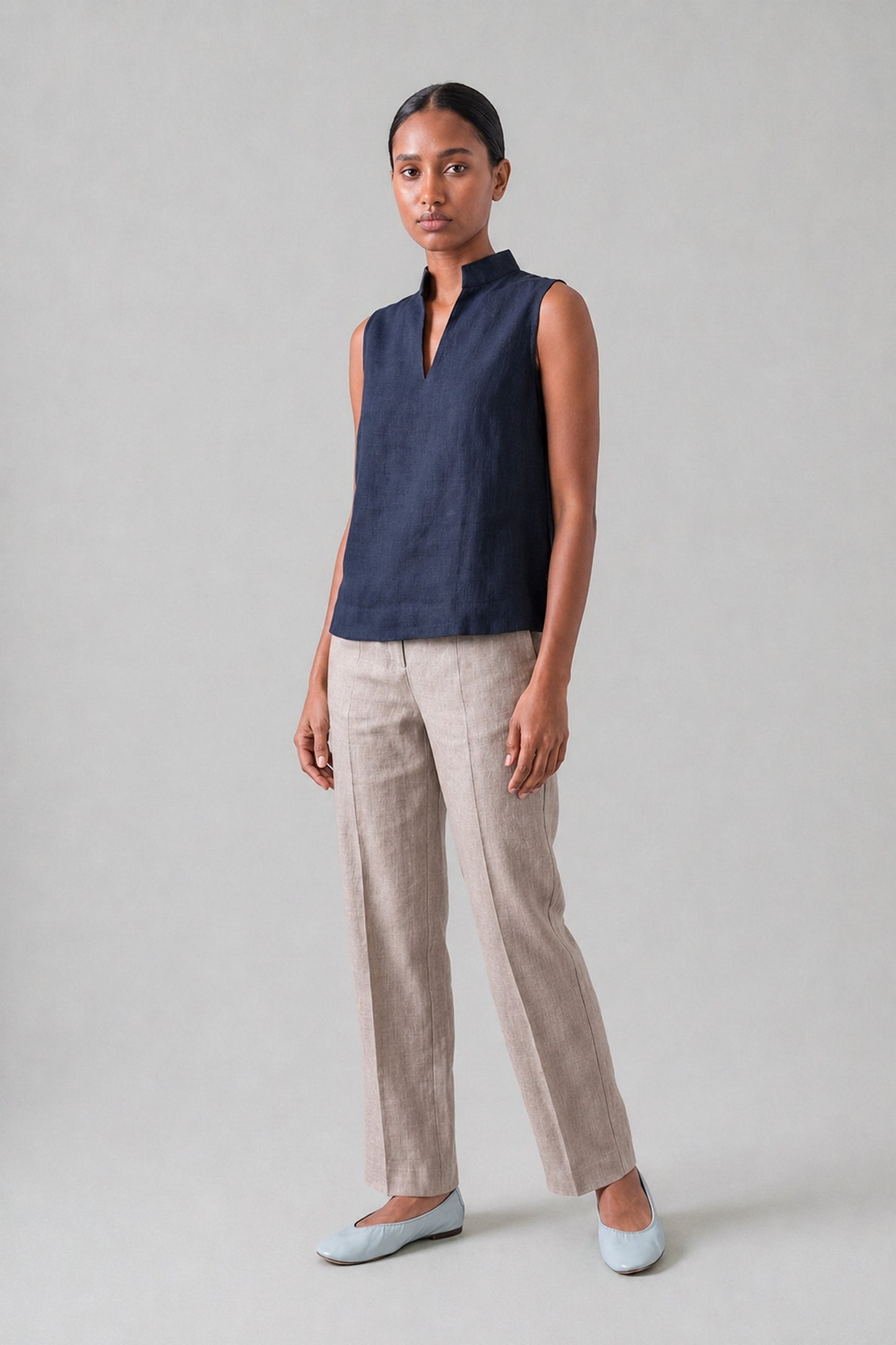 Navy Linen Top