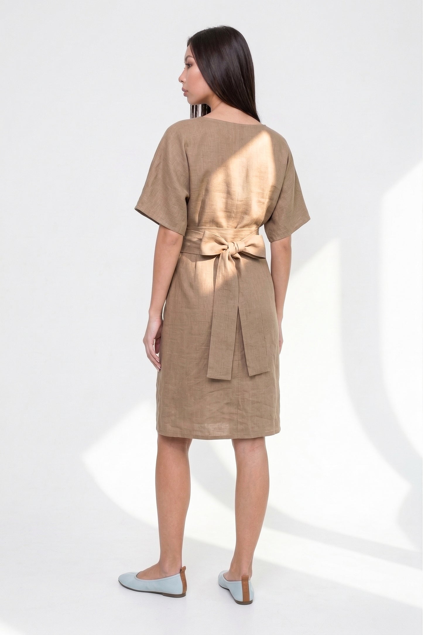 Mocha brown linen dress